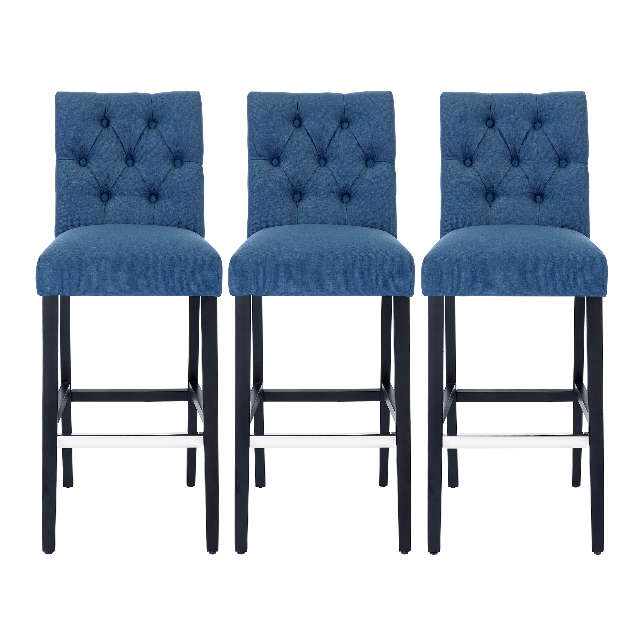 Bellmount 29" Upholstered Wood Bar Stool with Tufted Back (Set of 3)