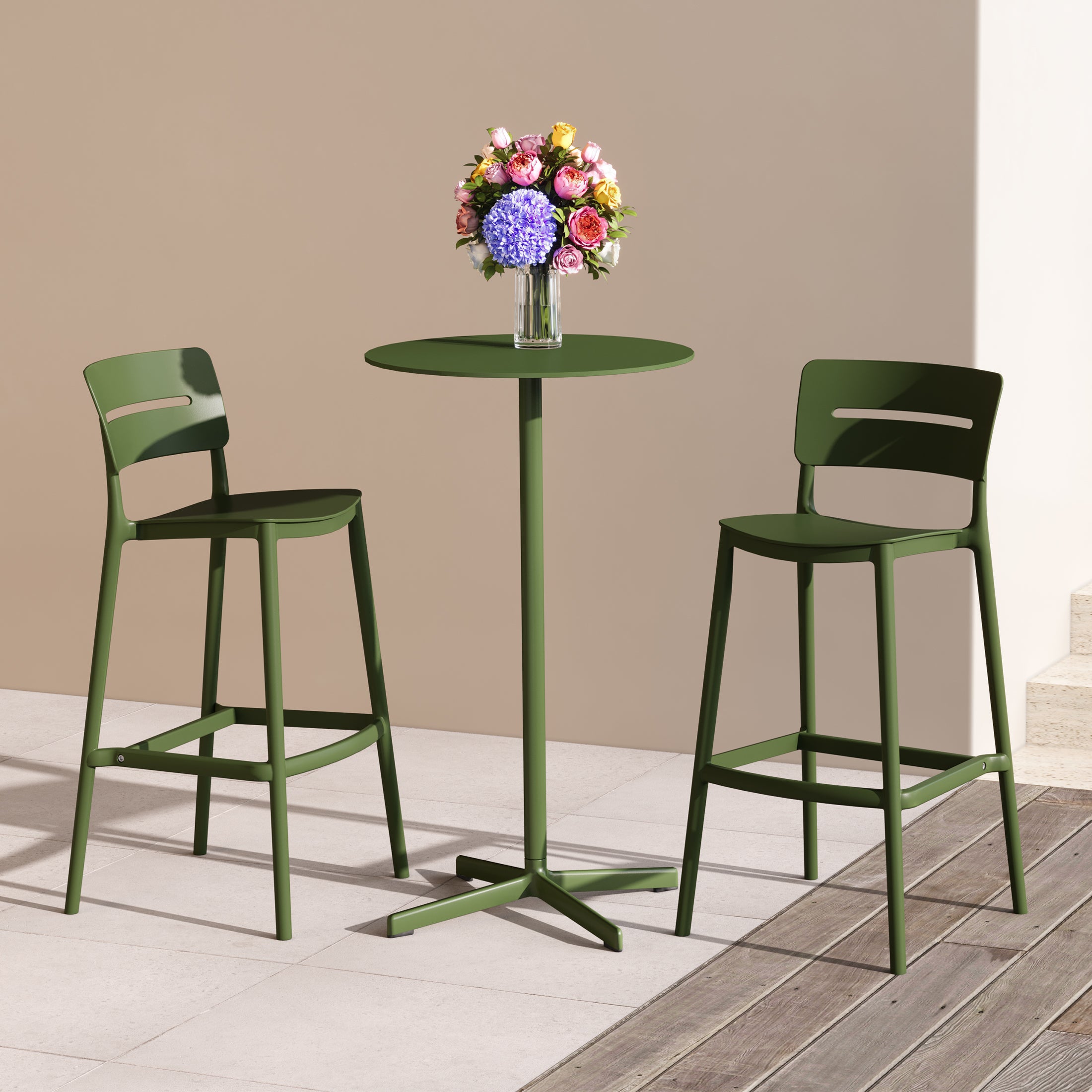 Sunshine Stackable Polypropylene Resin Plastic Outdoor Patio Bar Stools (Set of 2)