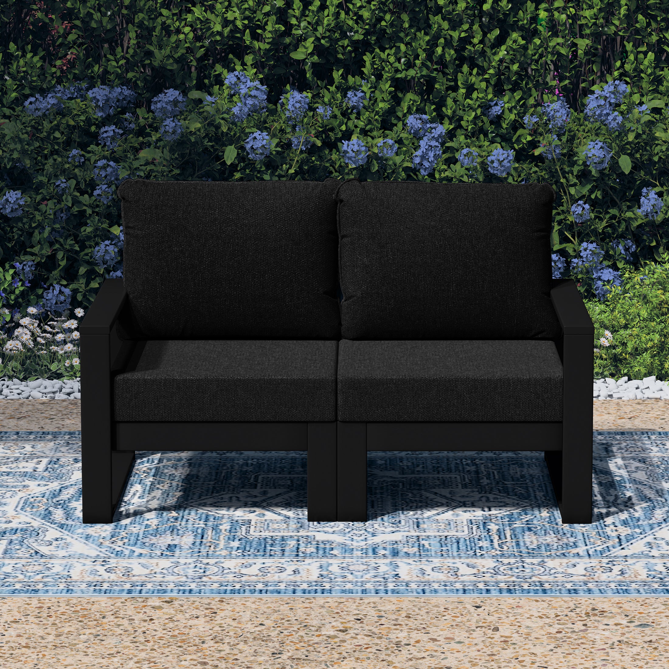 Rockaway Outdoor HDPE All-Weather Modern Patio Loveseat with Waterproof Cushions