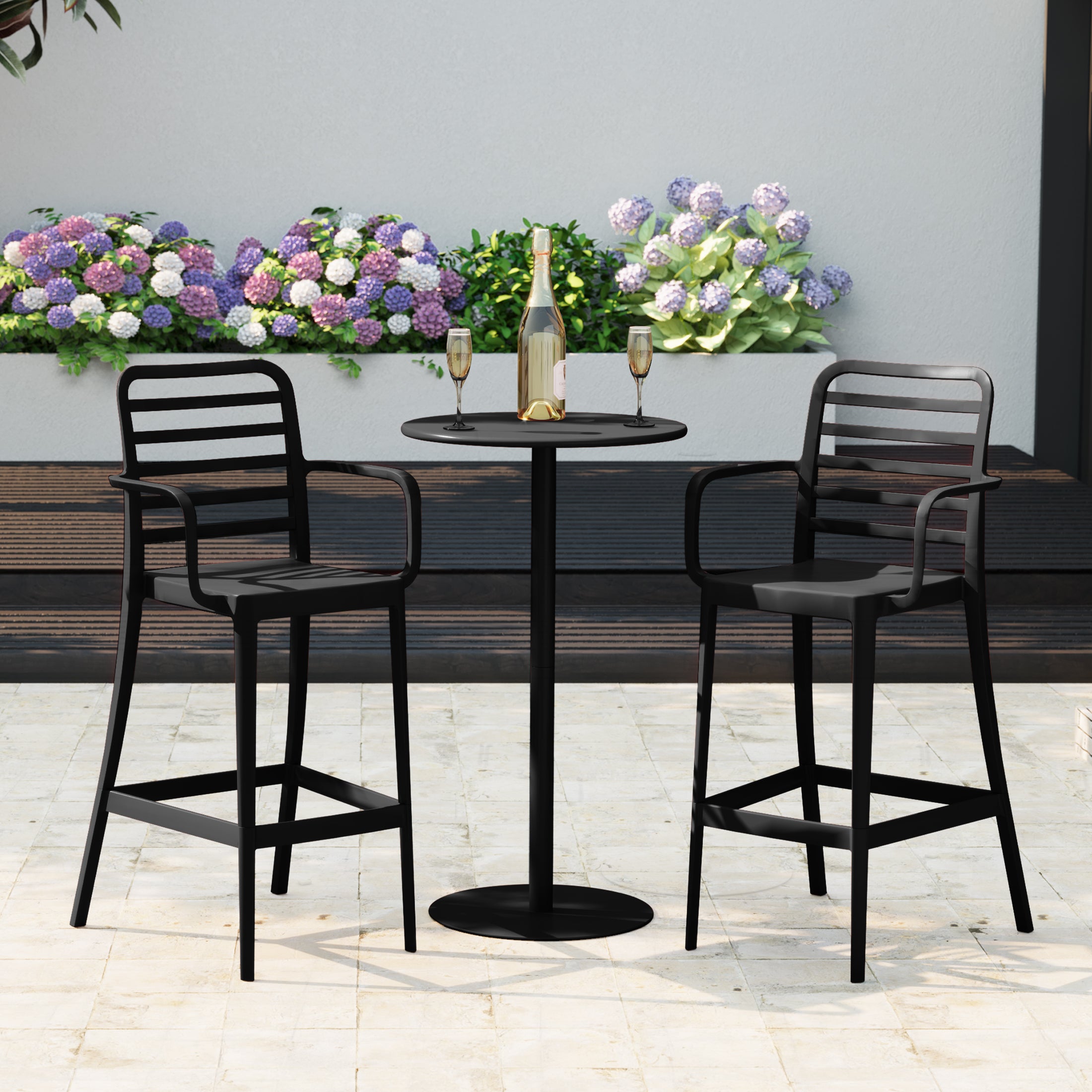 Sunshine 2-Person Adjustable Round Bar Table with Stackable Bar Stools Dining Set