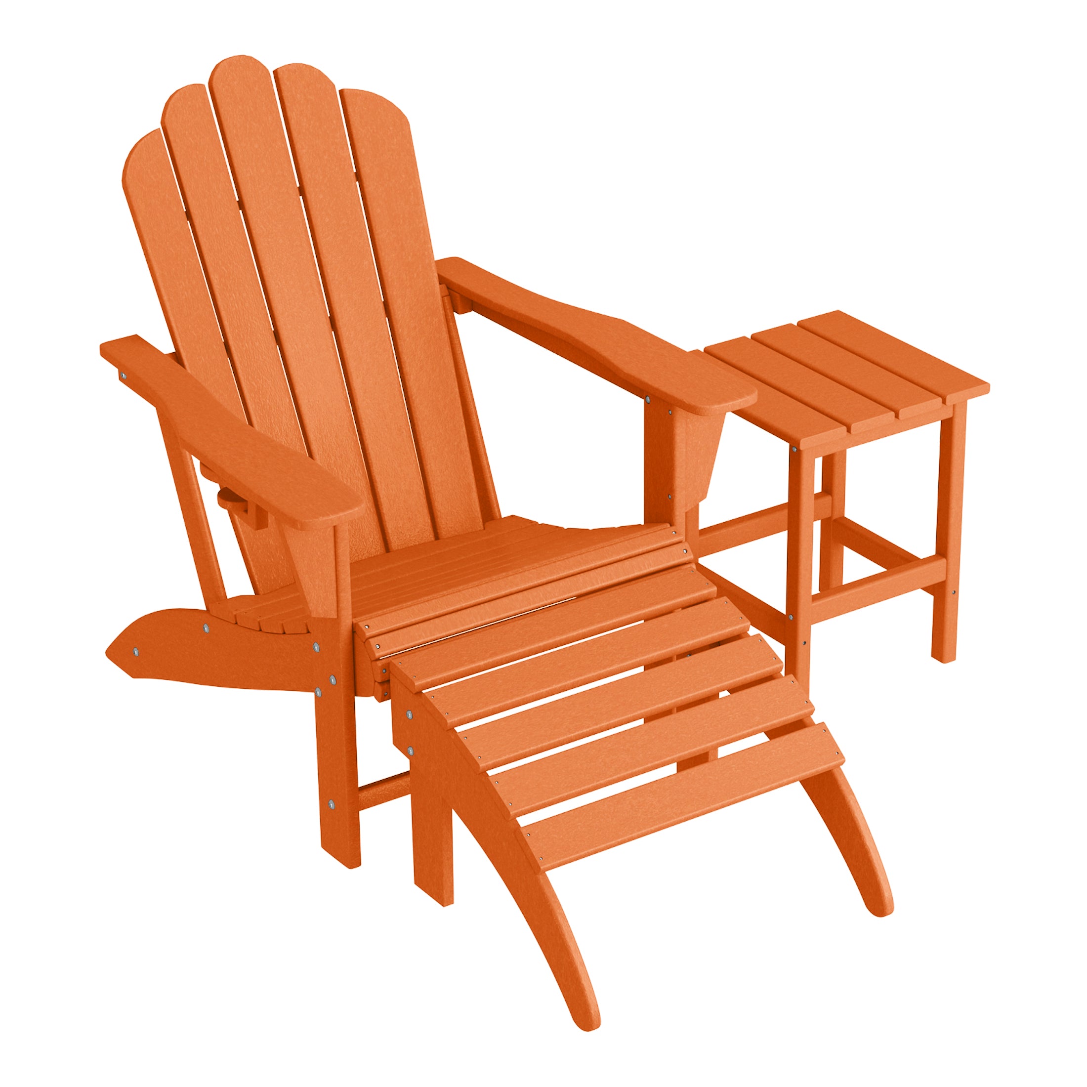 Lakeview 3-Piece Adirondack Chair with Cup Holder and Folding Ottoman