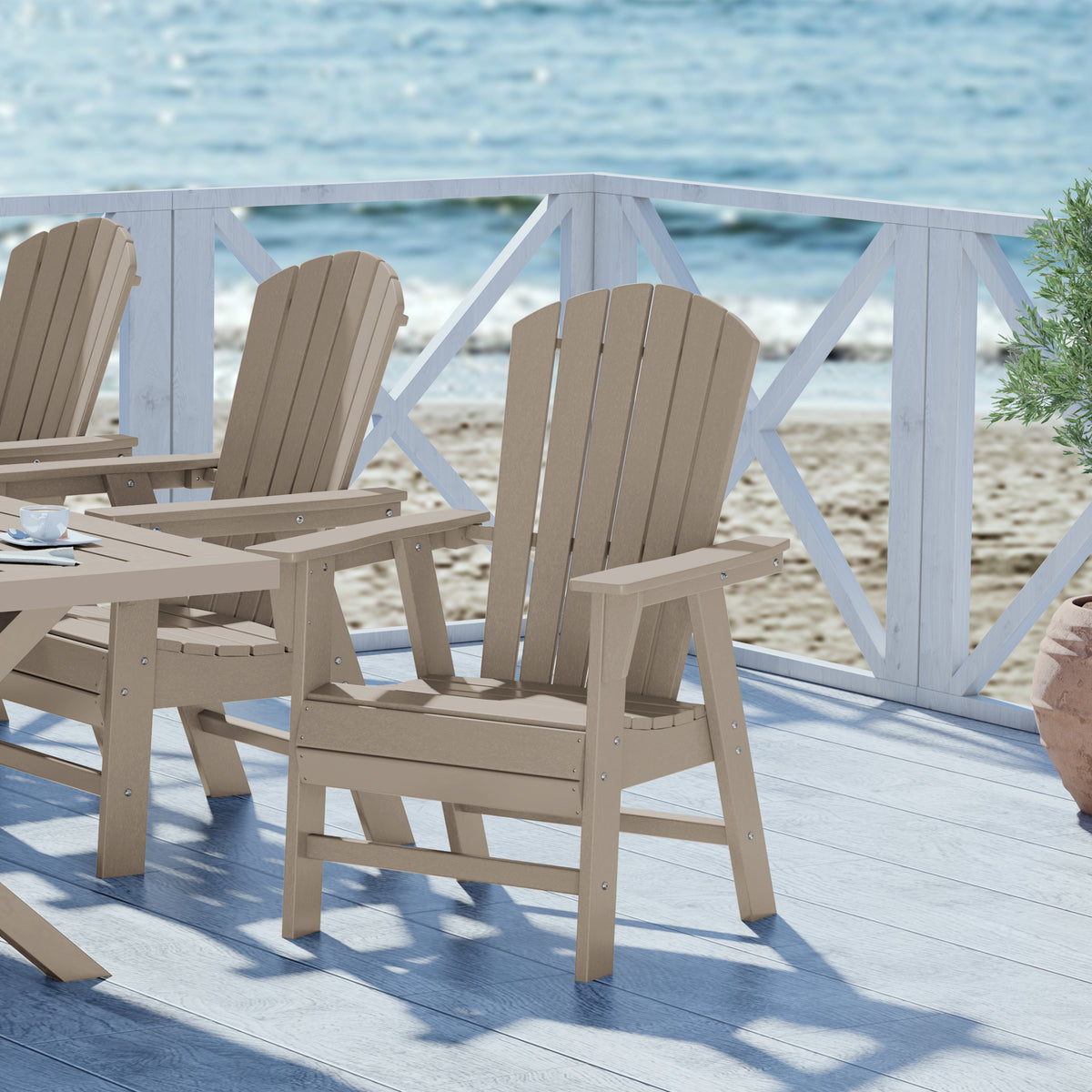 Portside Outdoor Patio Shell-back Adirondack Dining Chair Weather Resistant