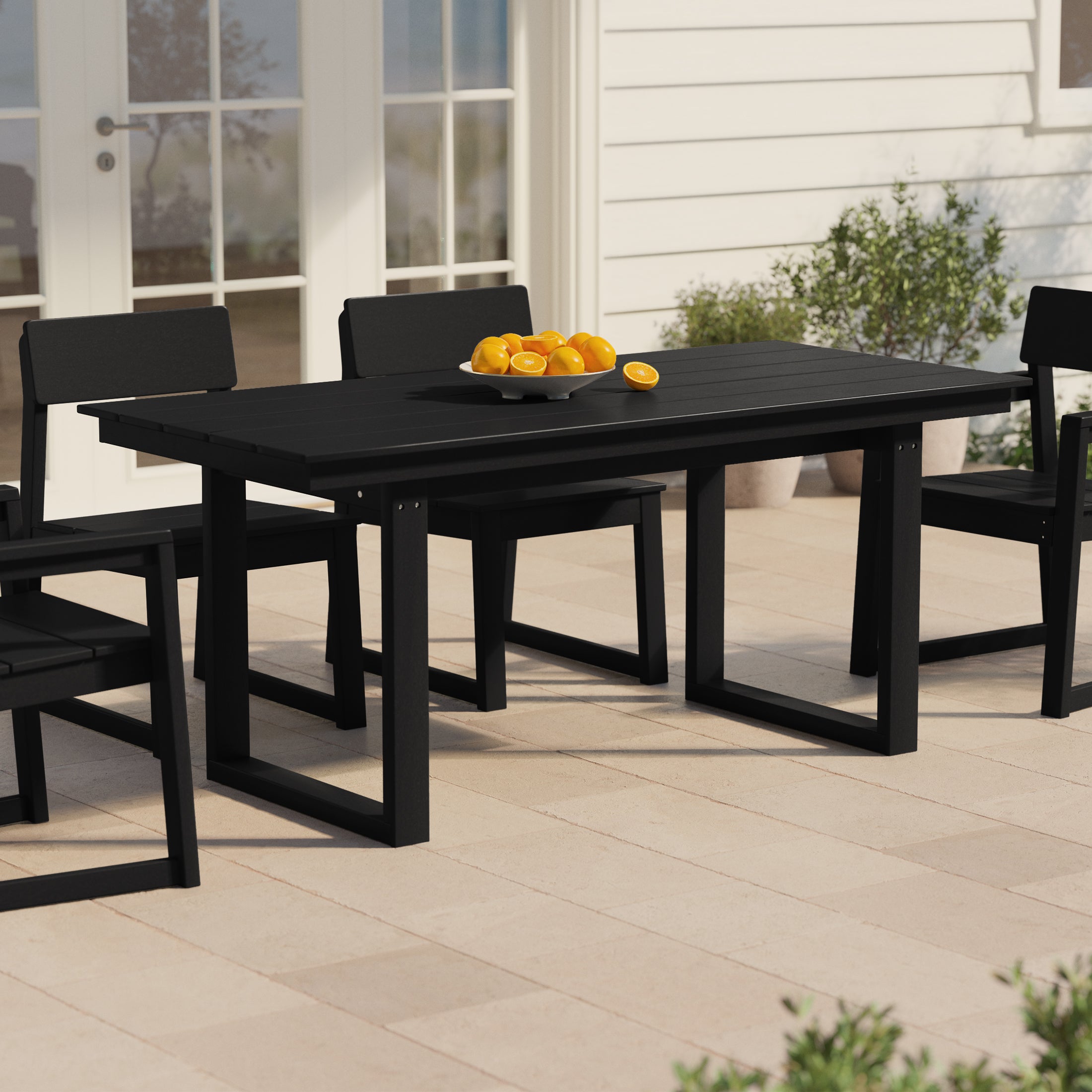 Cambria 68" Outdoor HDPE Modern Rectangular Patio Dining Table With Umbrella Hole