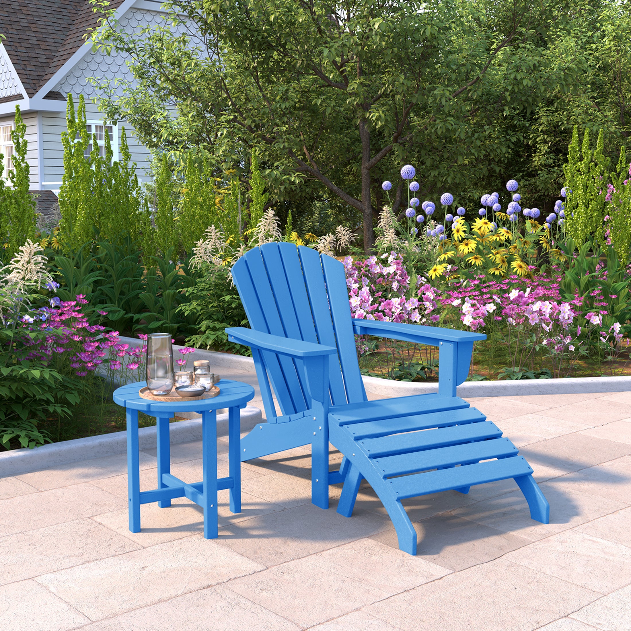 Portside Outdoor Adirondack Chair With Ottoman And Side Table 3-Piece Set