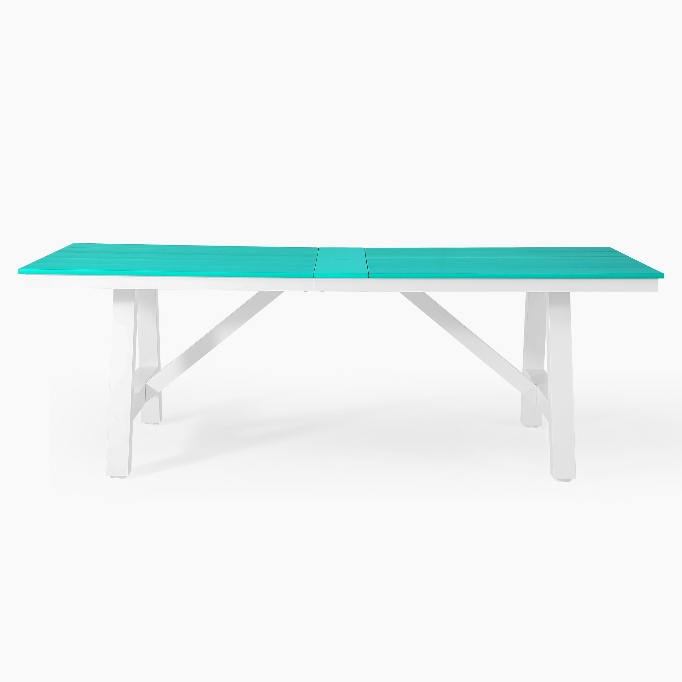 Stinson 90" HDPE Rectangle Outdoor Patio Dining Table With Umbrella Hole and Metal Frame