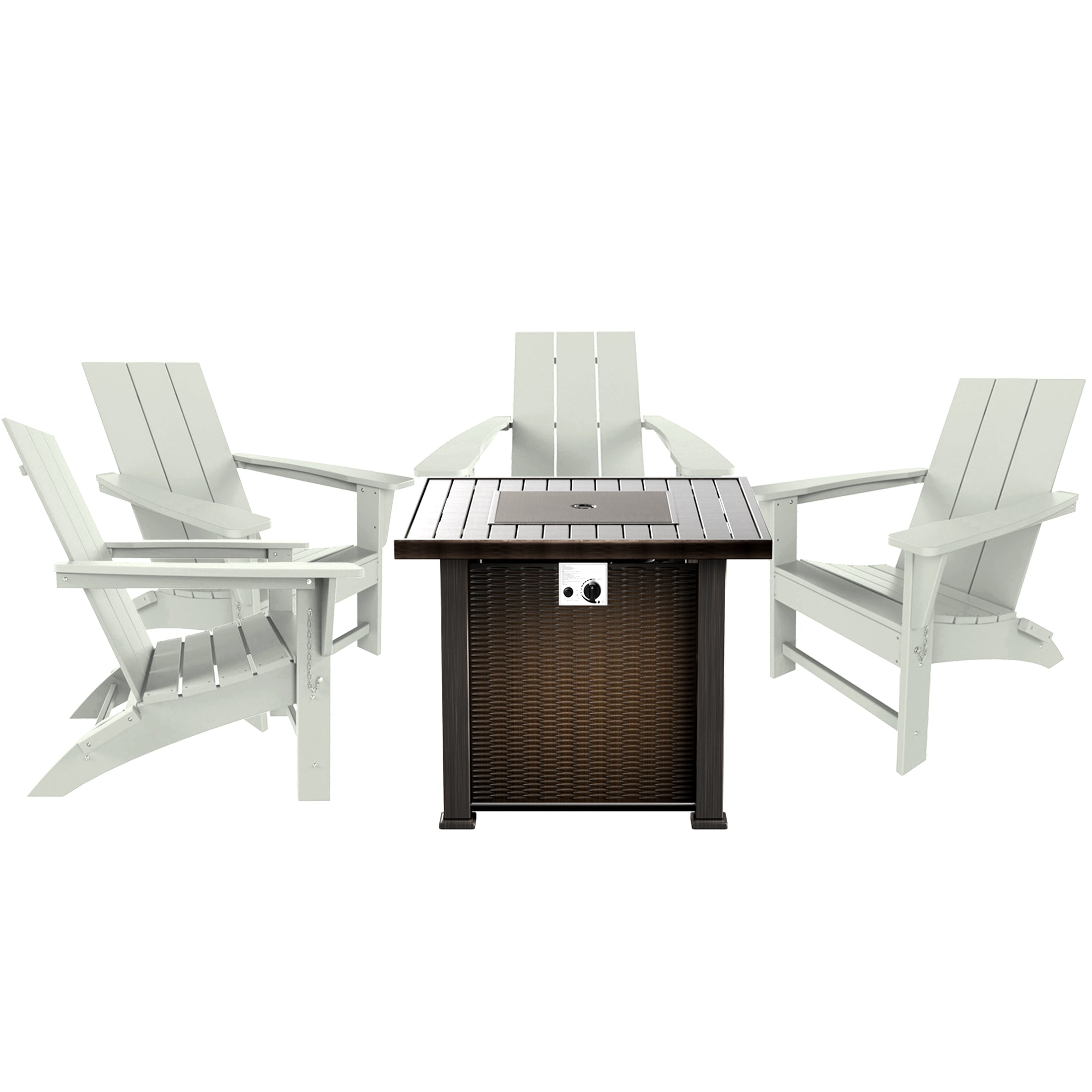 Palms Ashore Modern Folding Poly Adirondack Chair With Square Fire Pit Table