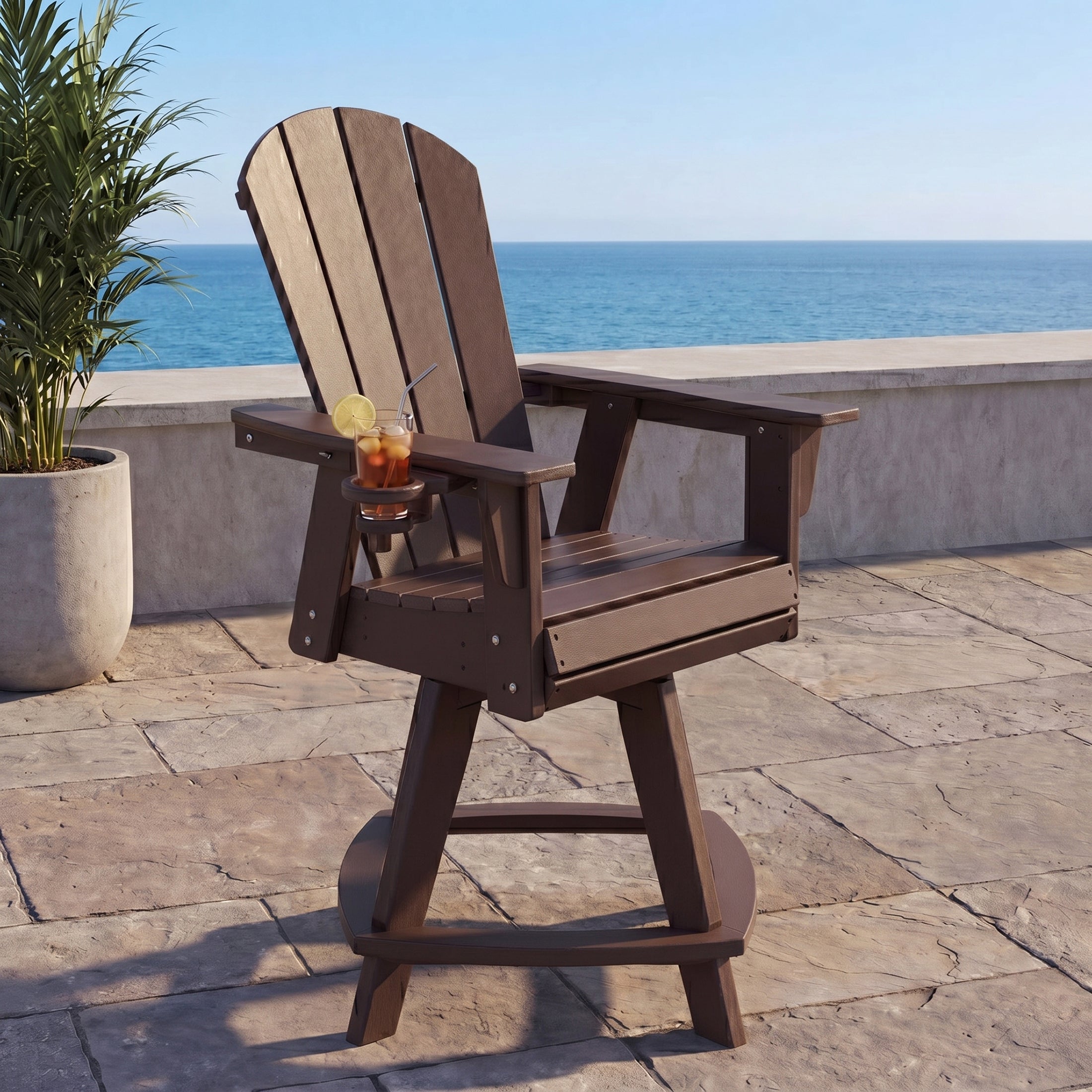 Paradise Outdoor HDPE Adirondack Swivel Counter Height Bar Chair With Cup Holder