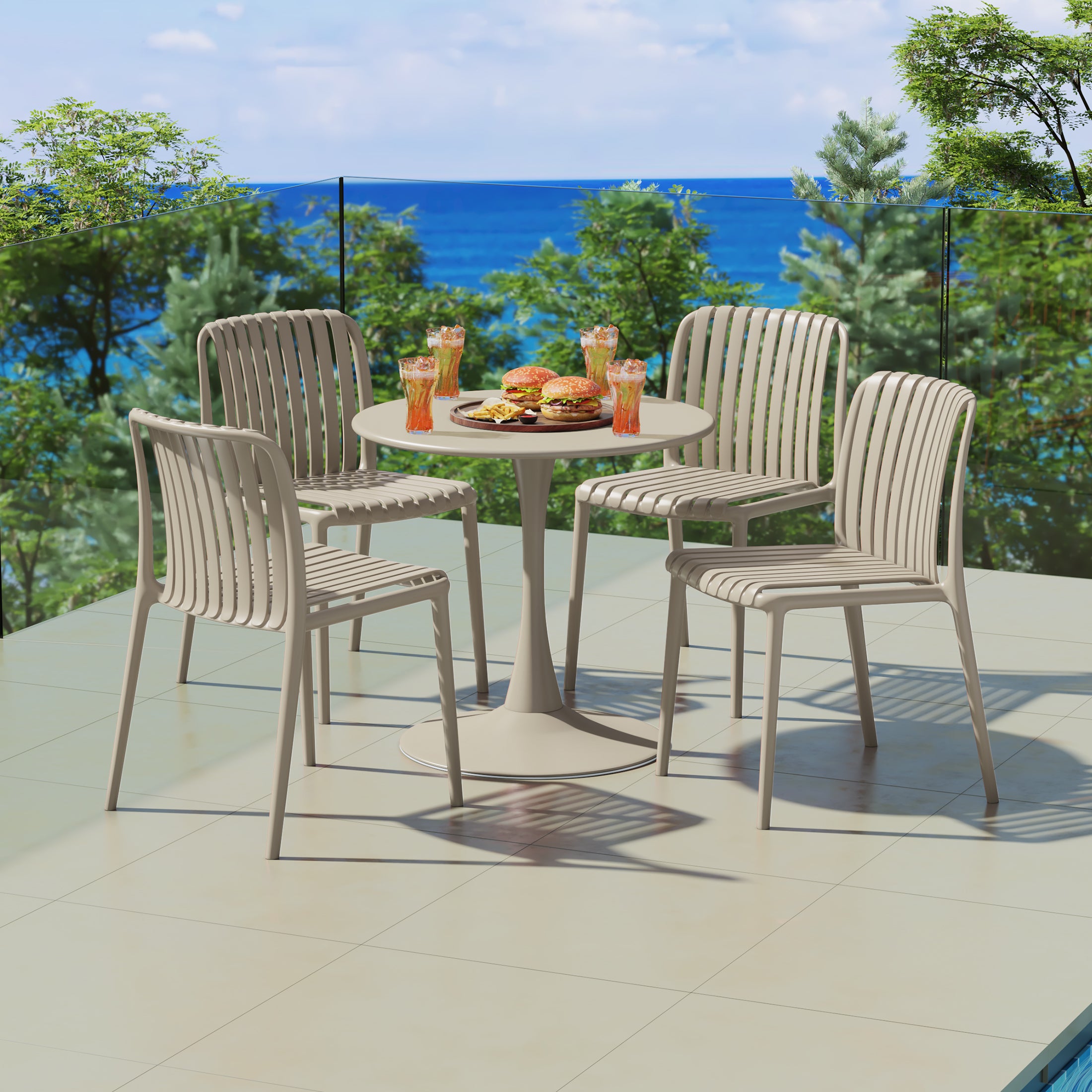 Sunshine 5-Piece Outdoor Metal Dining Table Set And Stackable Resin Patio Chairs