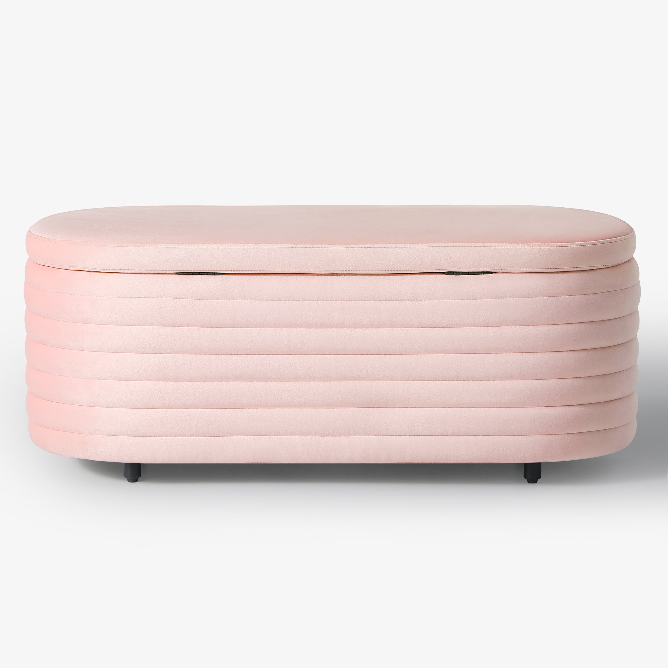 Alaia 42" Wide Mid-Century Modern Upholstered Velvet Tufted Oval Storage Ottoman Bench