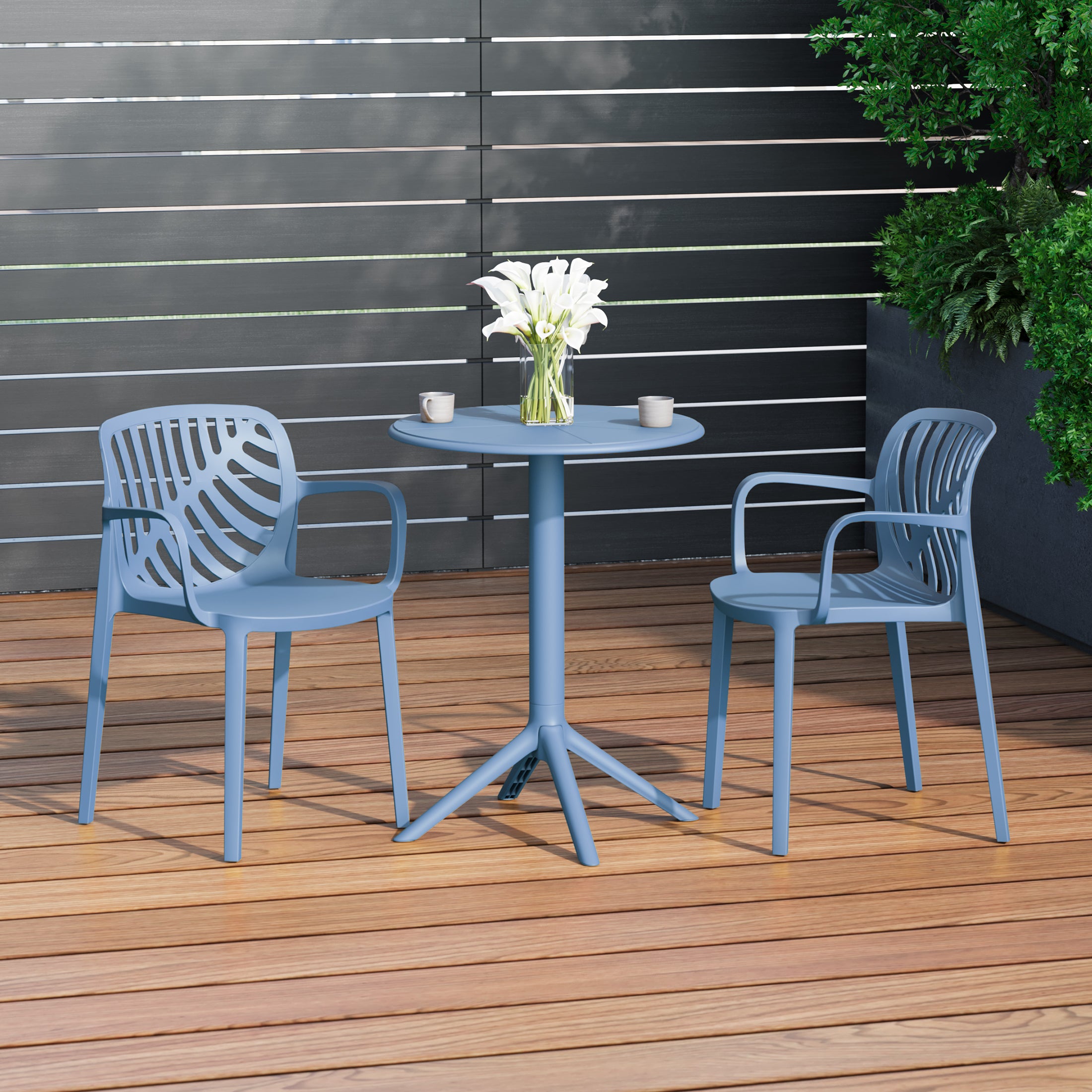 Sunshine 3-Piece Outdoor Resin Patio Bistro Table Set with Stackable Patio Dining Side Chairs For 2