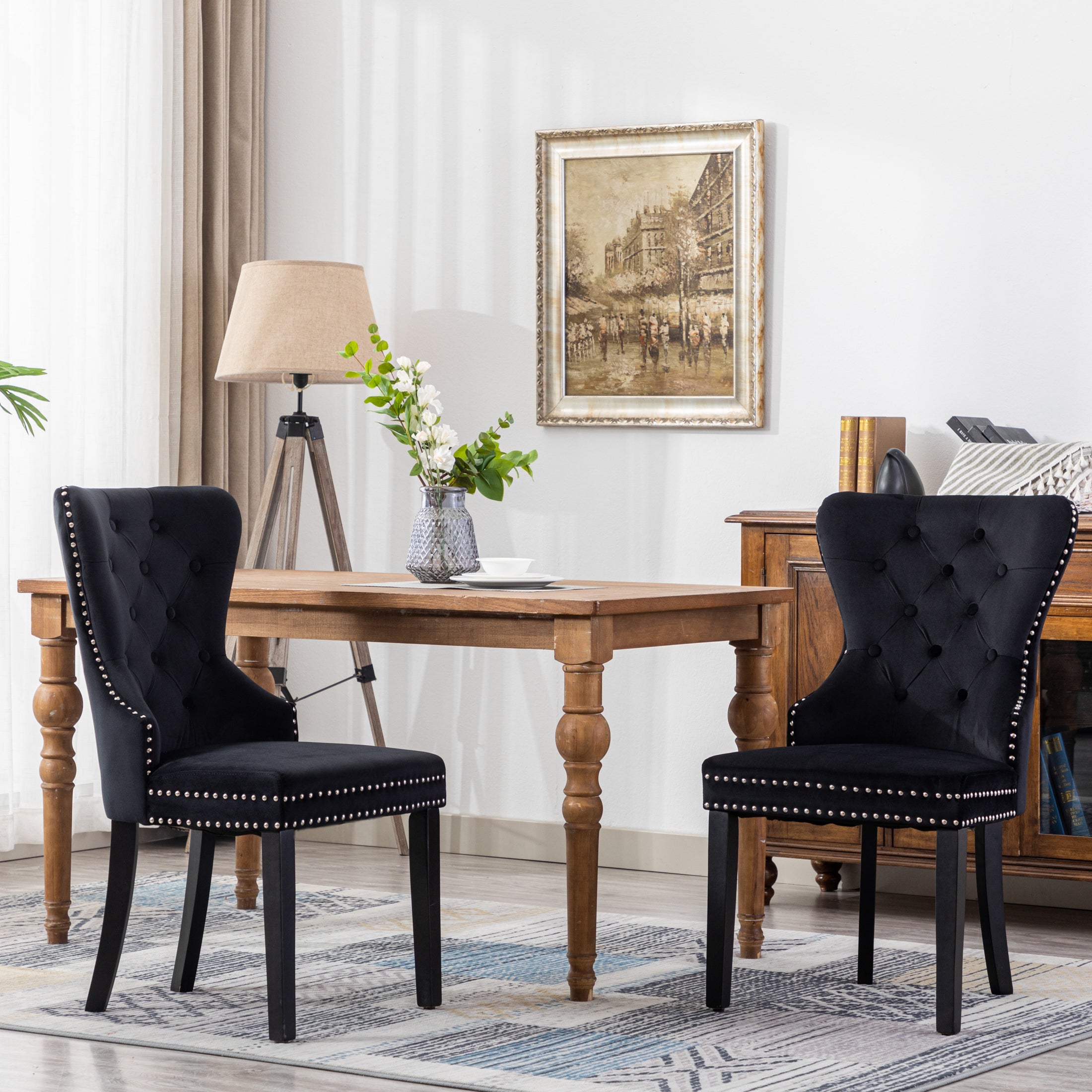 Hank Velvet Upholstered Tufted Dining Chairs (Set of 2)