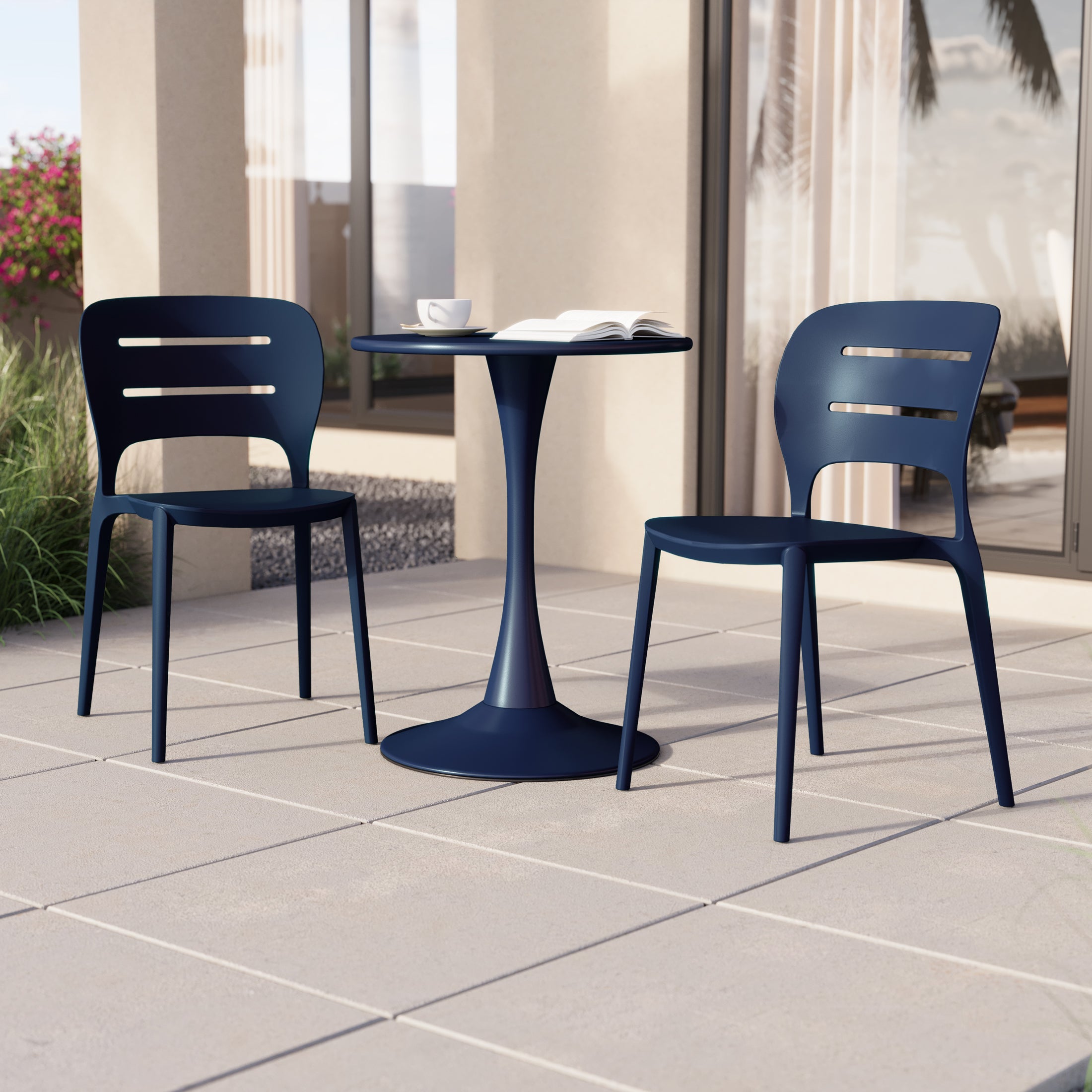 Sunshine Outdoor Modern Stackable Plastic Patio Dining Side Chairs (Set of 2)