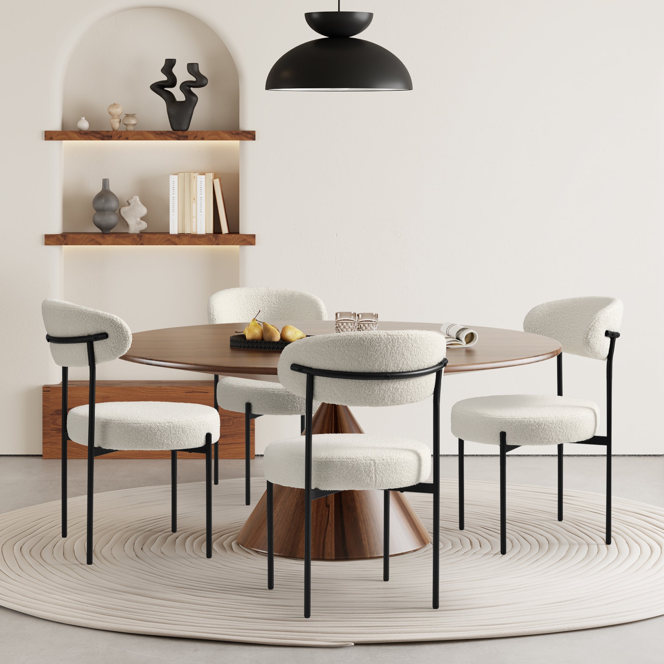 Celine Mid-Century Modern Upholstered Sherpa Round Dining Chairs (Set of 4)