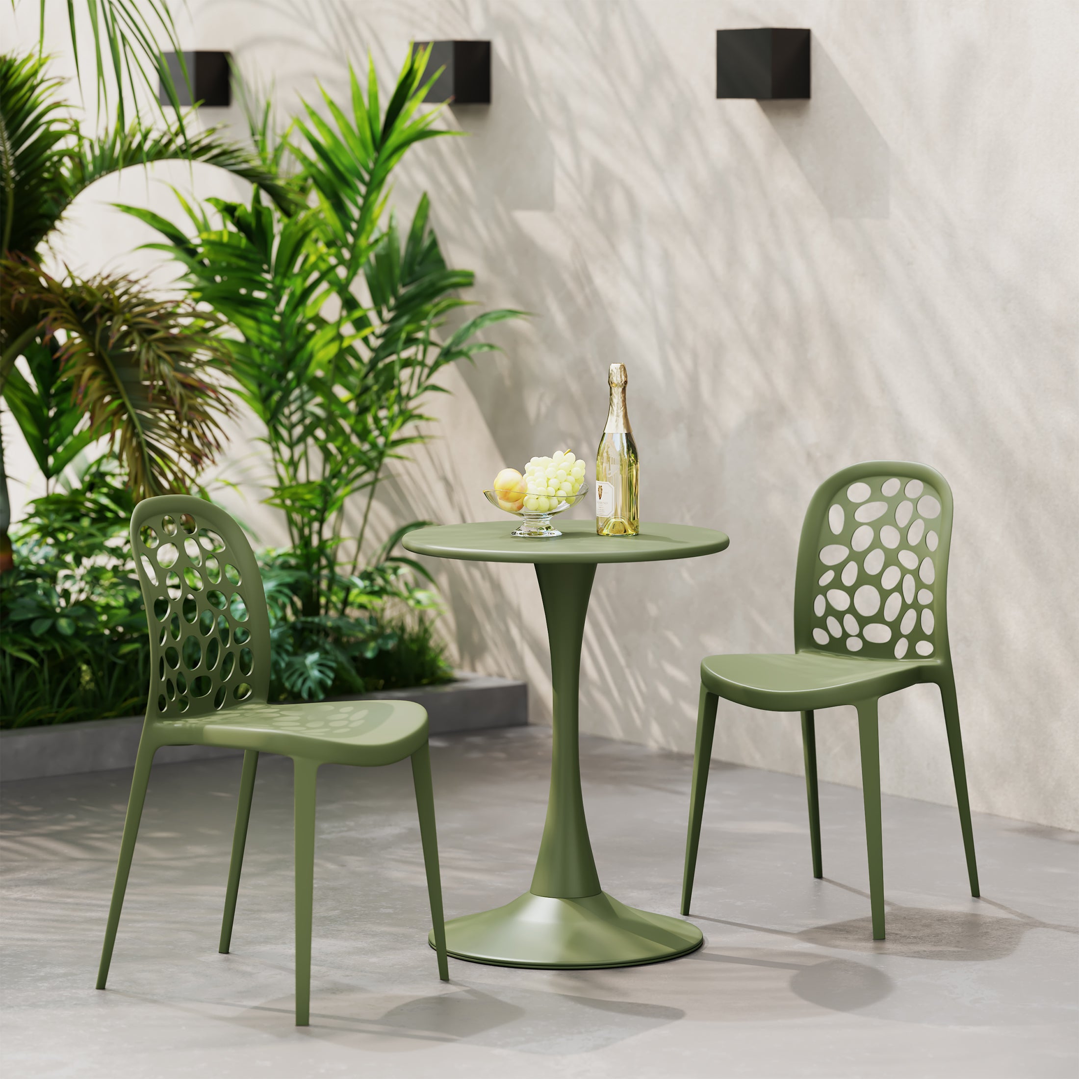 Sunshine 3-Piece Outdoor Indoor Metal Patio Dining Table Set With Stackable Polypropylene Patio Side Chairs