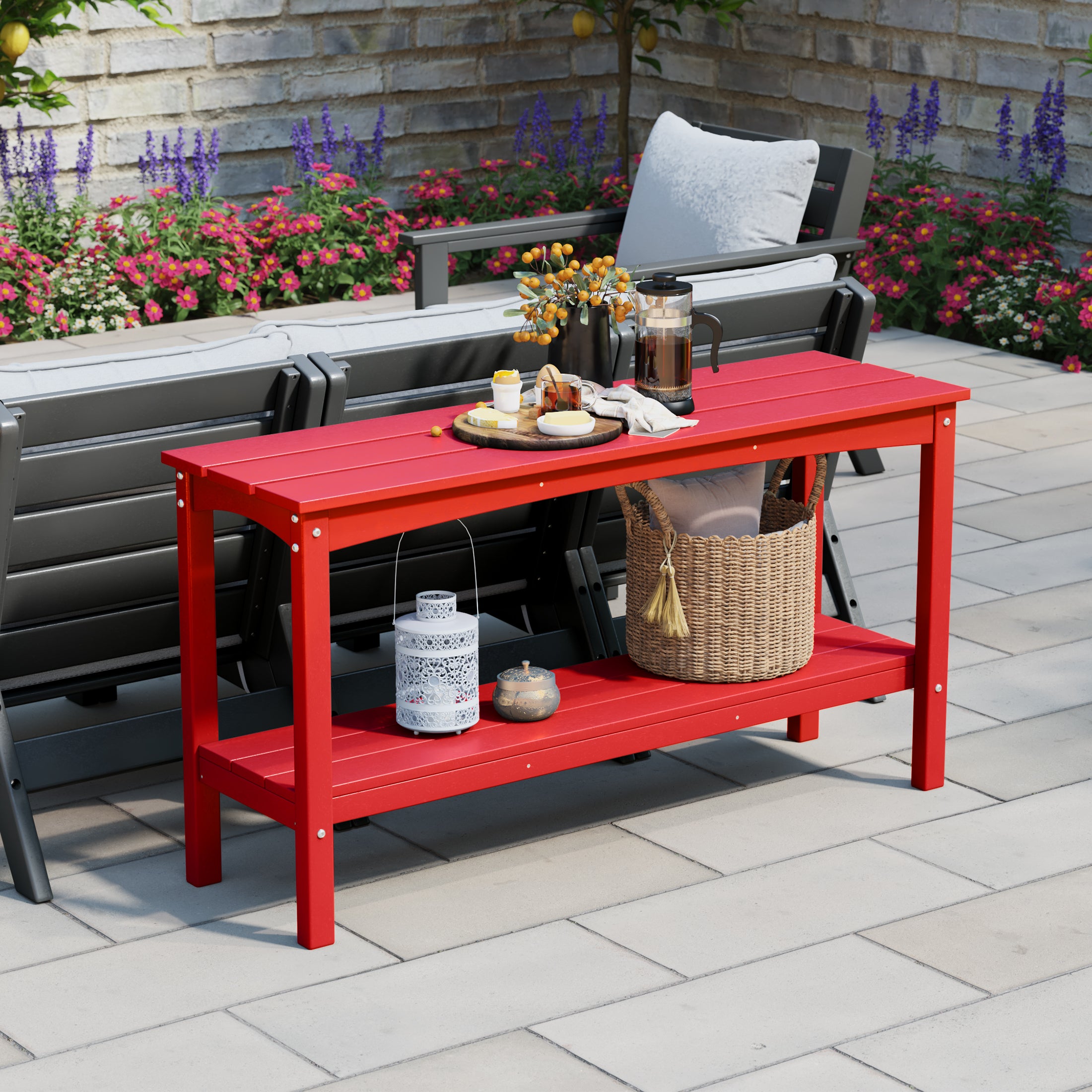 Paradise 55" Outdoor Patio HDPE Adirondack 2-Tier Shelf Console Table