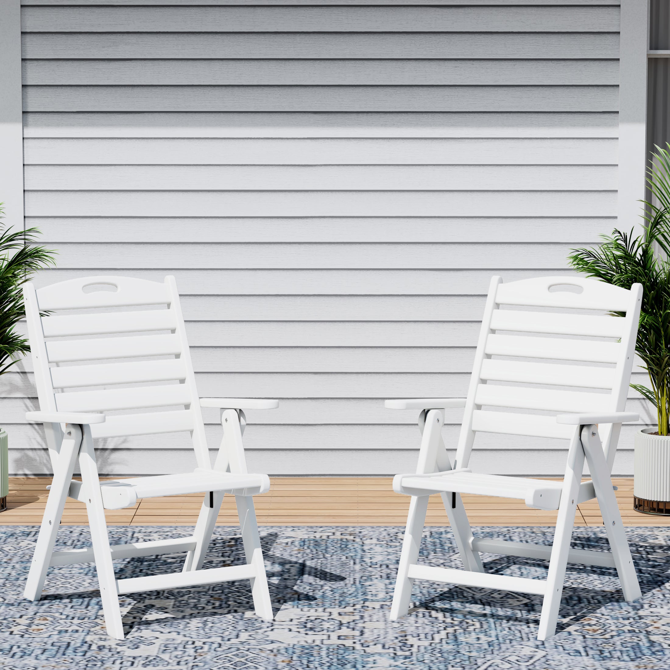 Cayman HDPE Adjustable Highback Folding Outdoor Patio Dining Chairs Set of 2