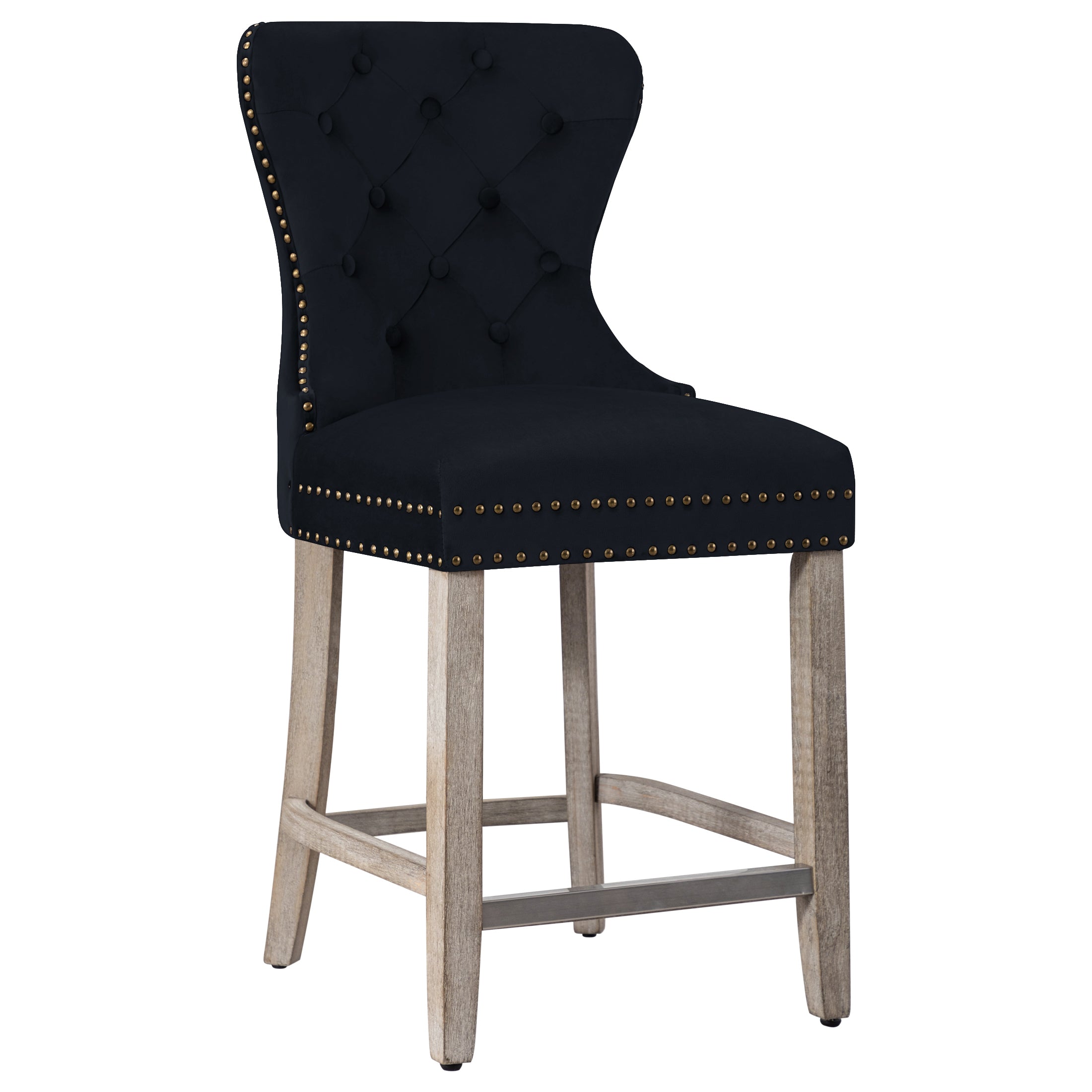 Hank 24" Tufted Velvet Counter Stool, Antique Gray