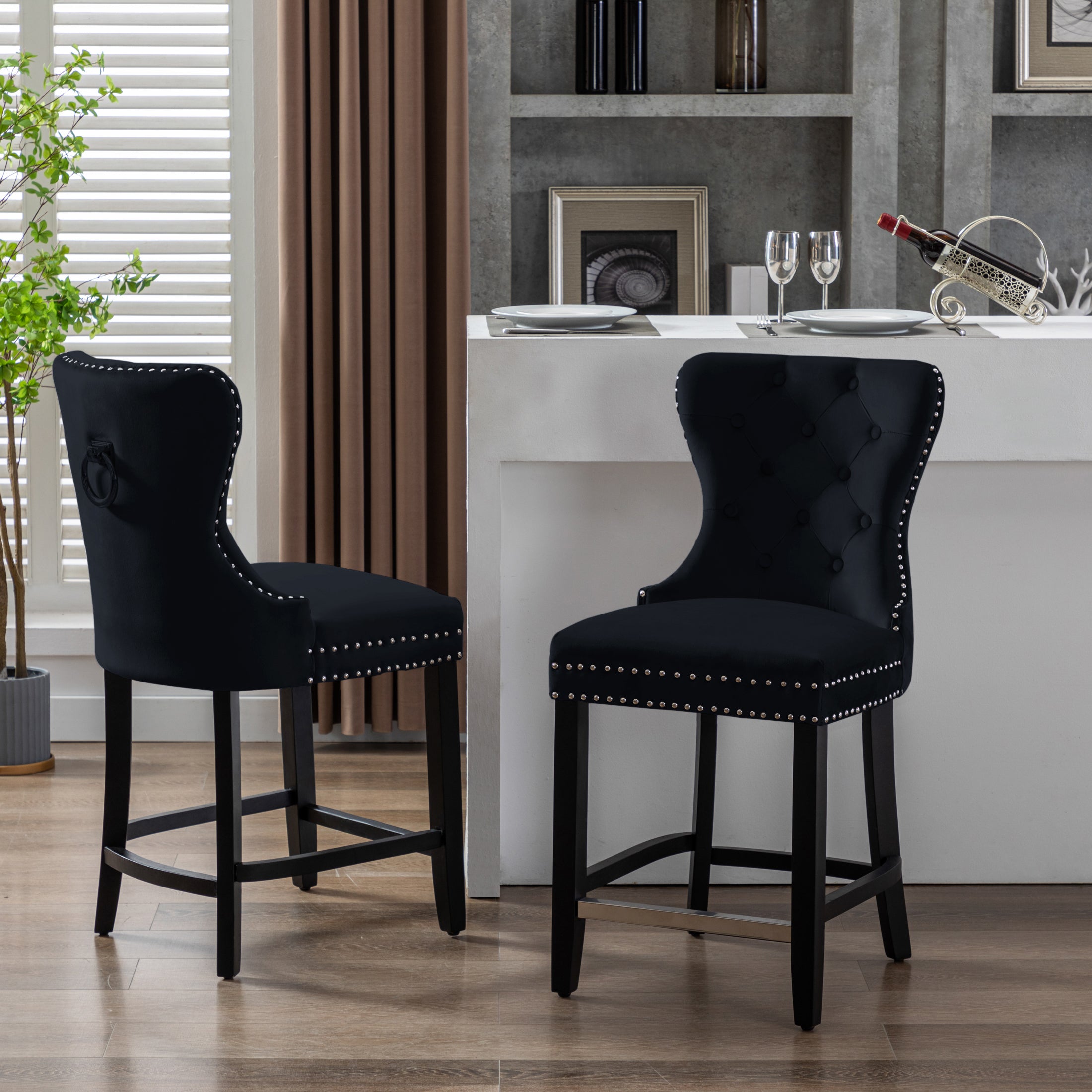 Hank 24" Tufted Velvet Counter Stool (Set of 2), Black