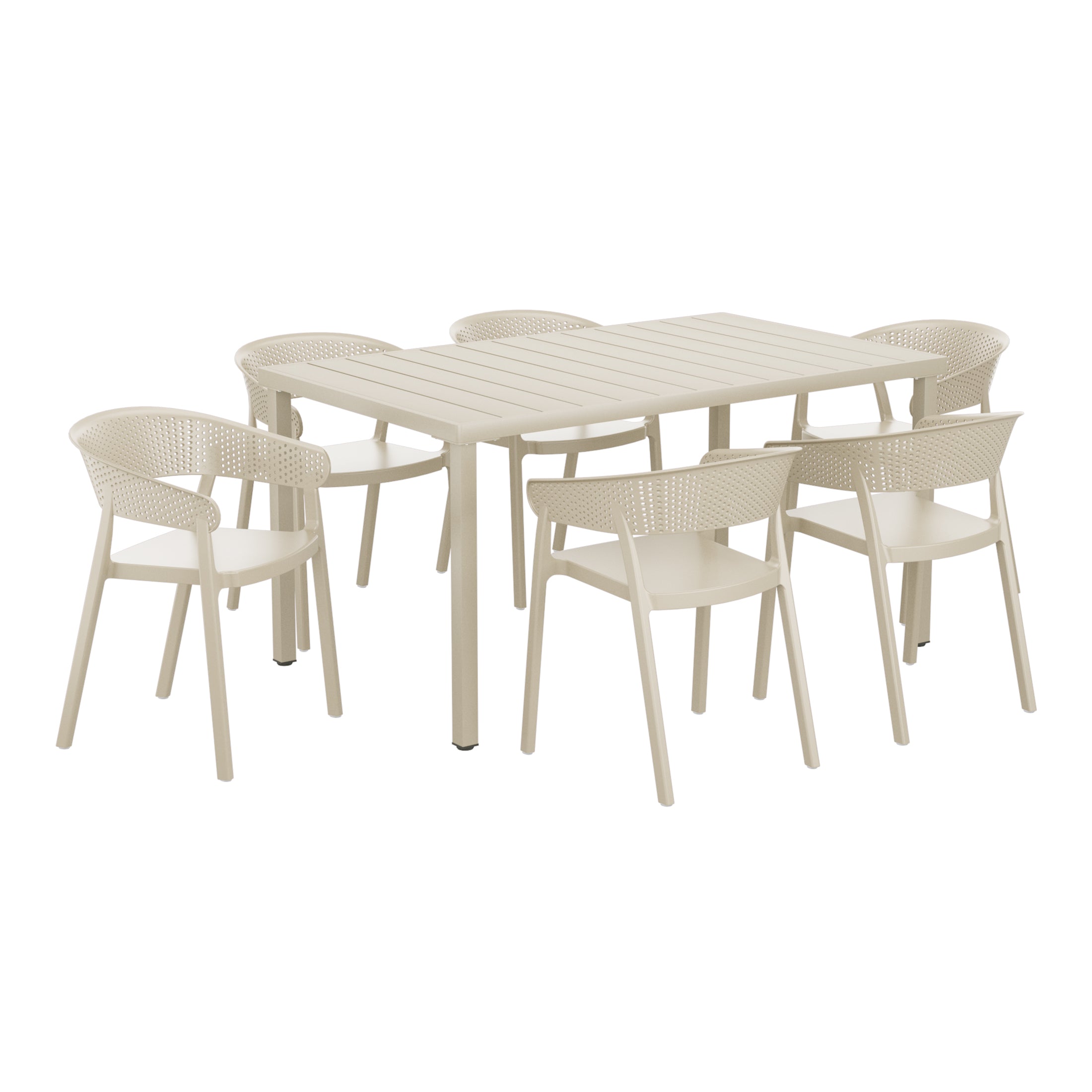 Sunshine 7-Piece Outdoor Metal Rectangle Patio Dining Table Set With Stackable Patio Dining Chairs