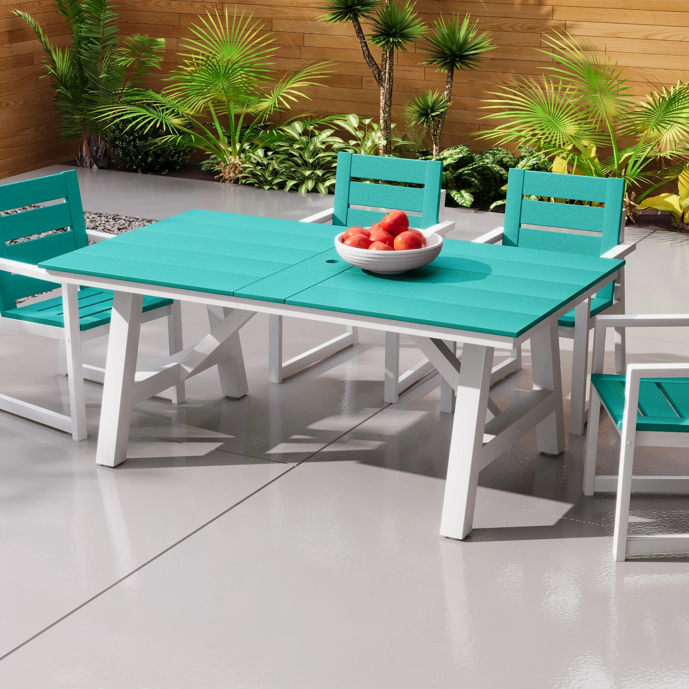 72 patio table umbrella Stinson 72" HDPE Rectangle Outdoor Patio Dining Table With Umbrella Ho