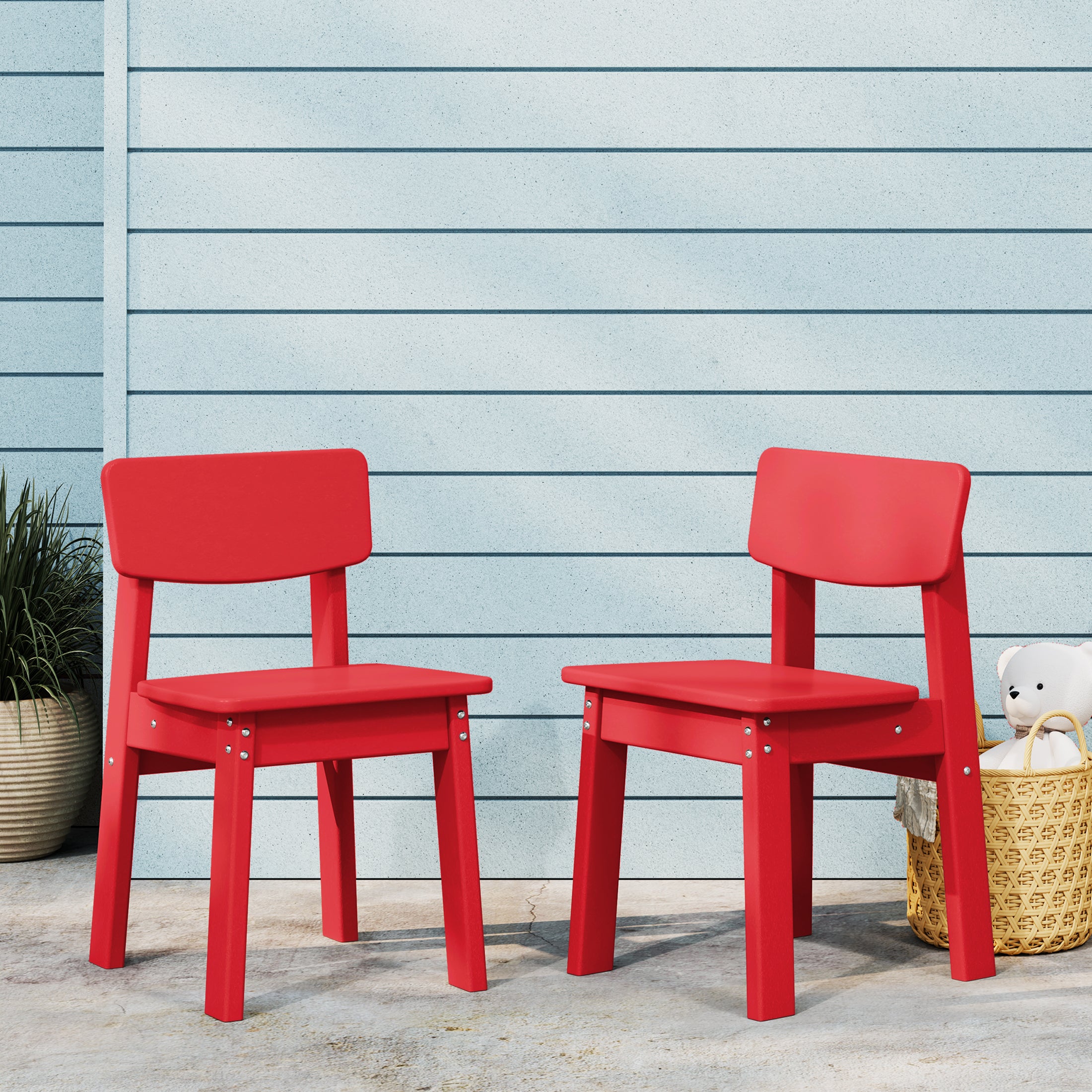 Little Explorers Outdoor HDPE Kids Modern Plastic Toddler Dining Chairs (Set of Two)