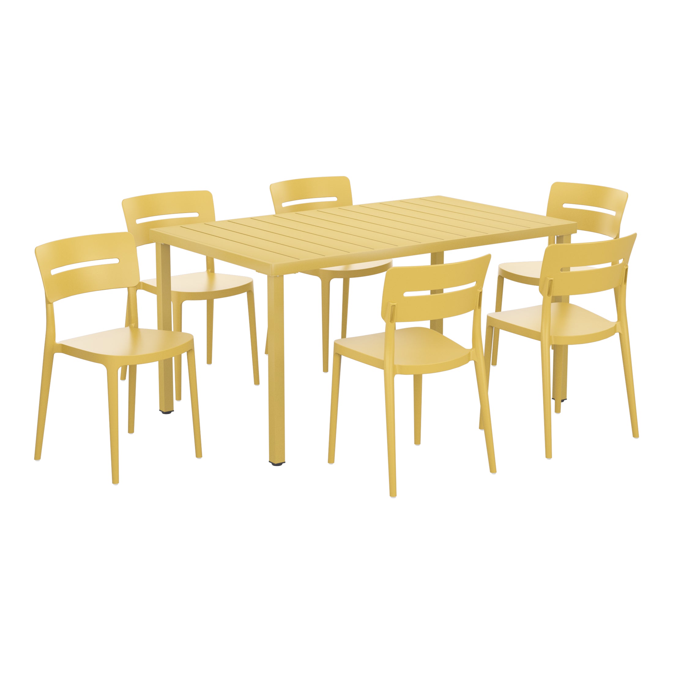 Sunshine 7-Piece Outdoor Rectangular Metal Patio Dining Table Set With Stackable Patio Chairs