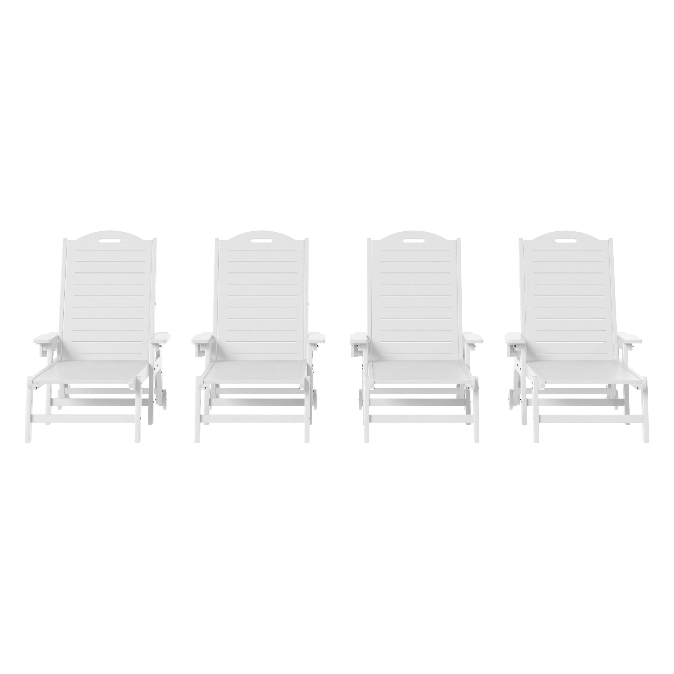 Lago Outdoor HDPE Patio Chaise Lounges With Wheels & Cup Holder (Set of 4)