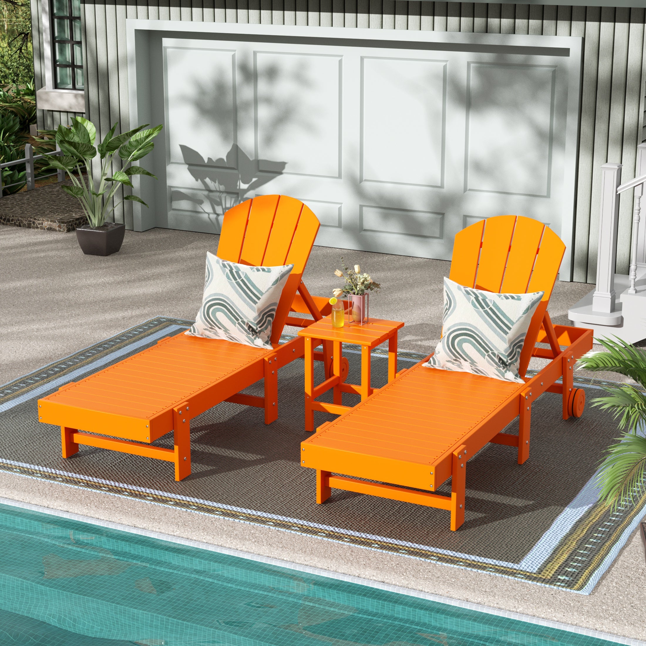 Paradise 3 Piece Poly Reclining Chaise Lounge With Wheels
