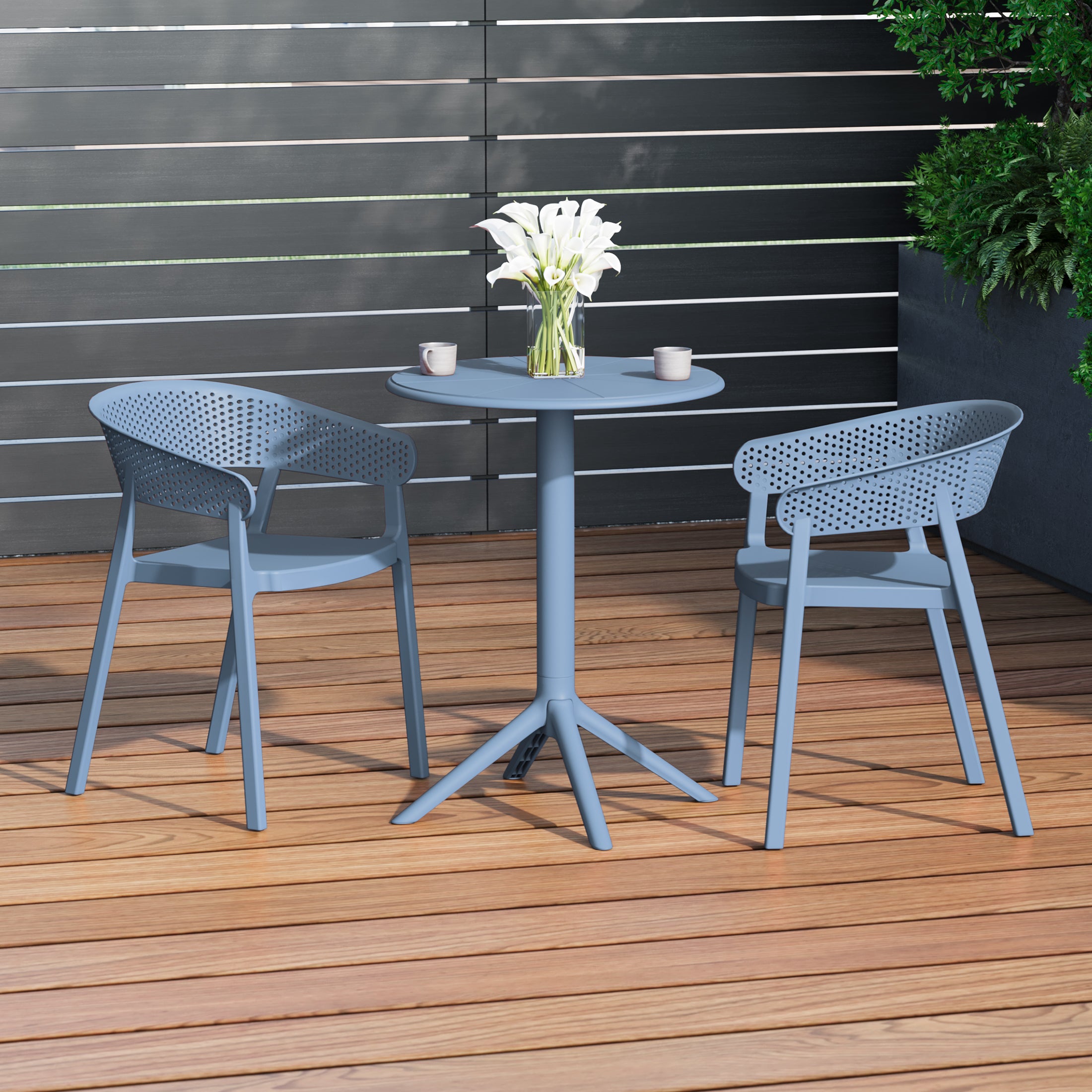 Sunshine 3-Piece Outdoor Resin Patio Bistro Table Set with Stackable Patio Dining Side Chairs