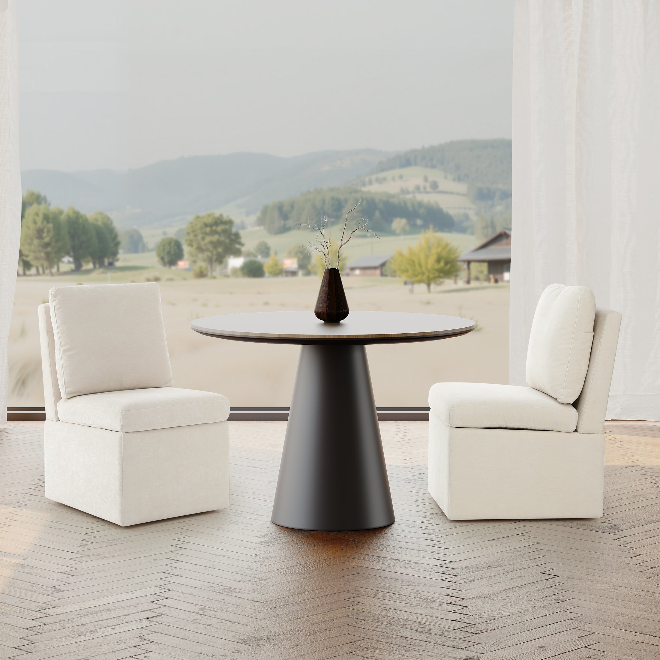 Danburry Modern Upholstered Chenille Armless Dining Chairs With Casters (Set of 2)