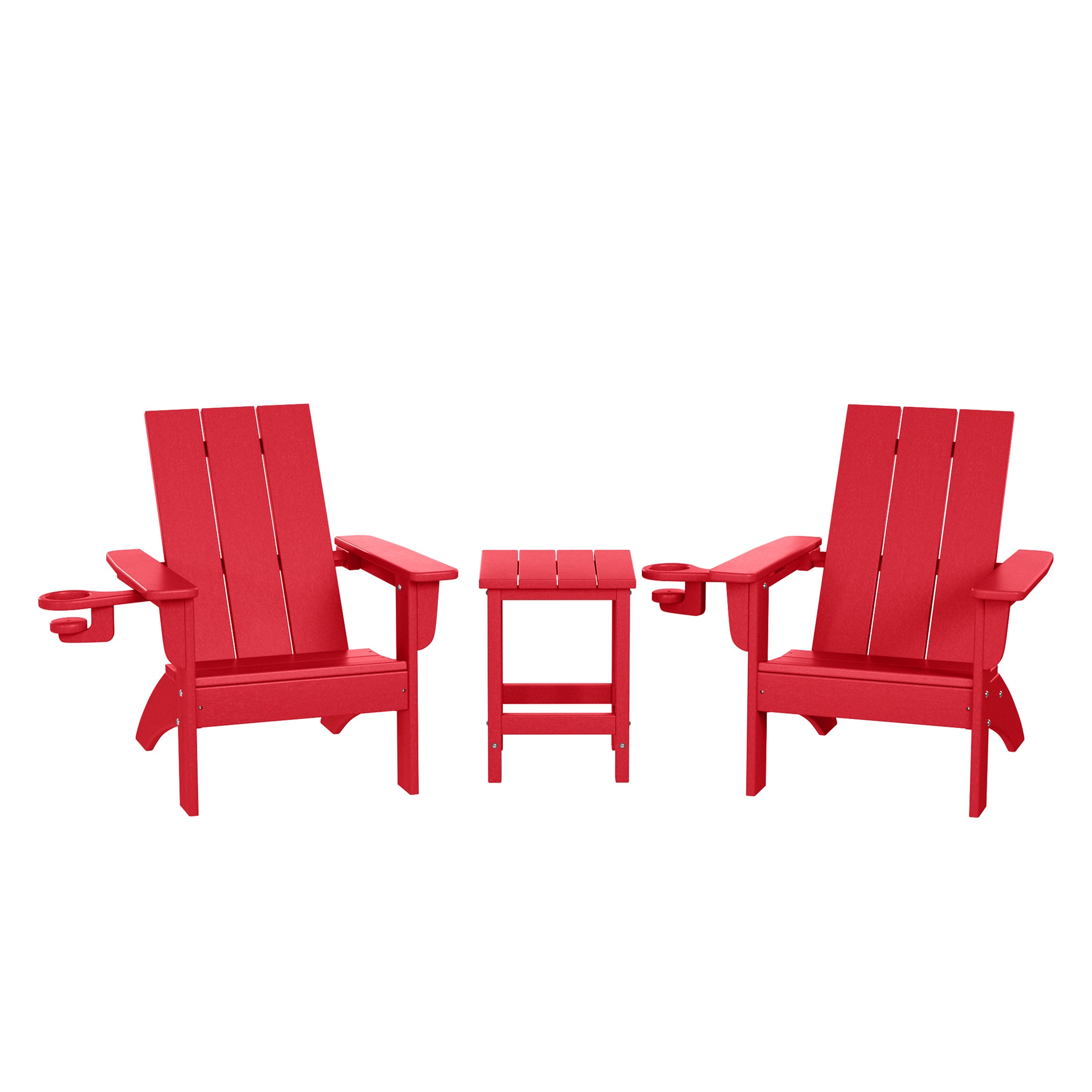 Palms 3-Piece Kids HDPE Modern Adirondack Chairs Set with Square Side Table and Cup Holders
