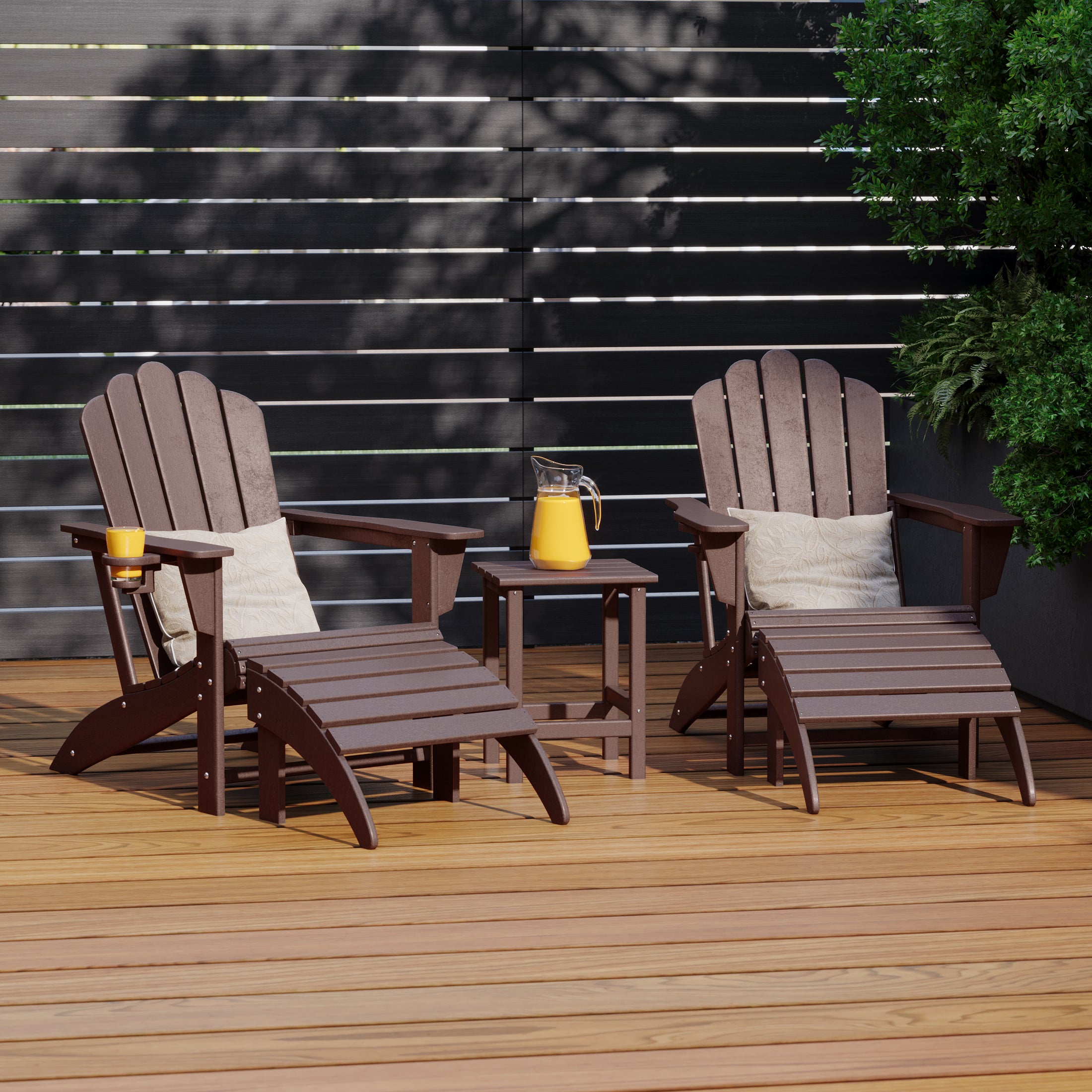 Lakeview 5-Piece Adirondack Chair with Folding Ottoman and Table Set