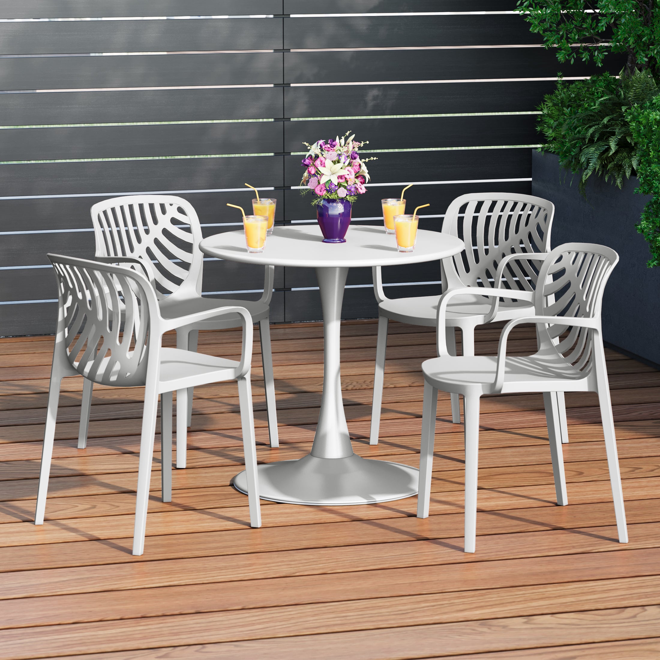 Sunshine 5-Piece Outdoor Indoor Metal Patio Dining Table Set With Stackable Patio Arm Chairs