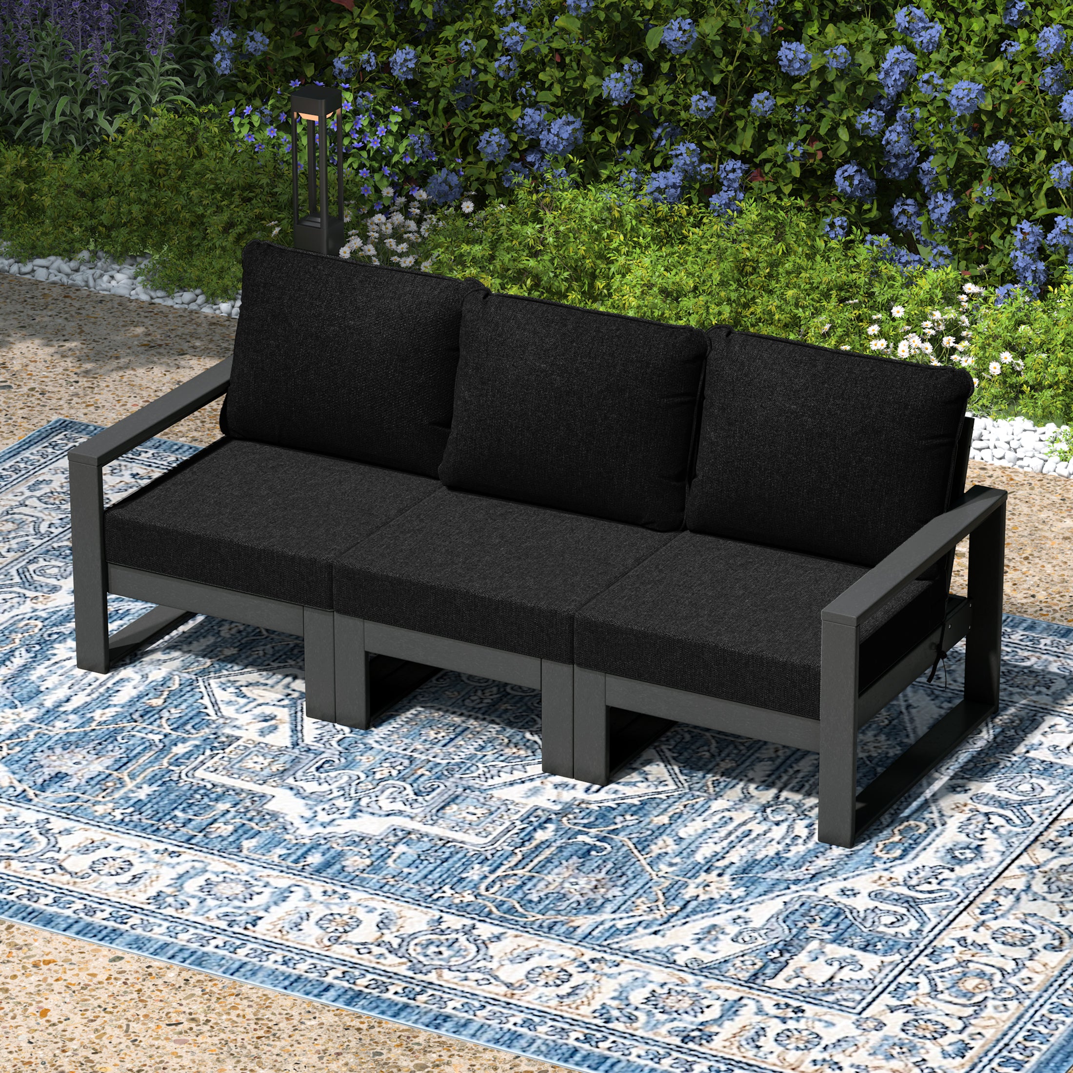 Rockaway Outdoor HDPE All-Weather Modern Deep Seating Patio Sofa with Waterproof Cushions