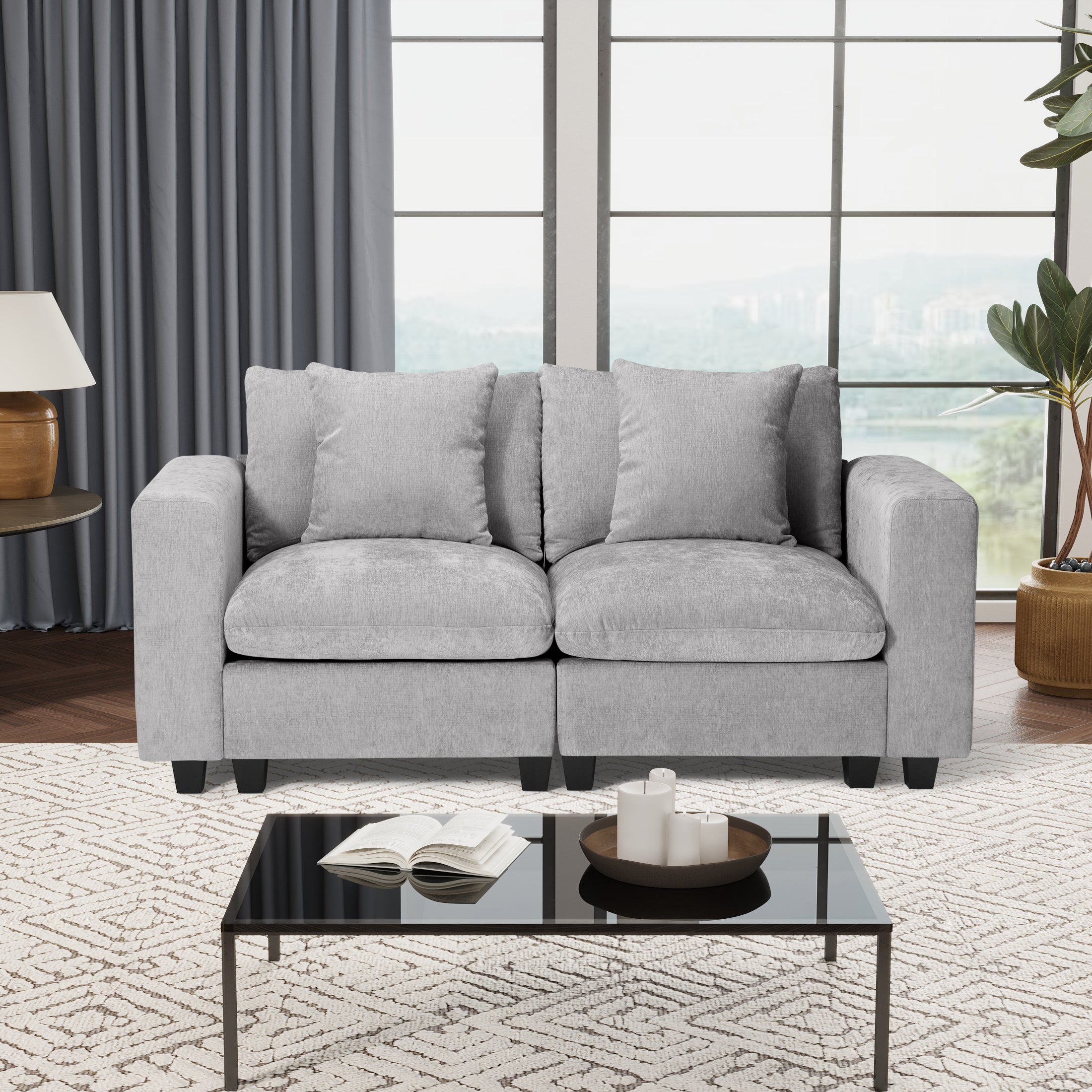 Springfield 70" Modular Chenille Loveseat Sofa With USB/Type-C Ports and Side Pockets