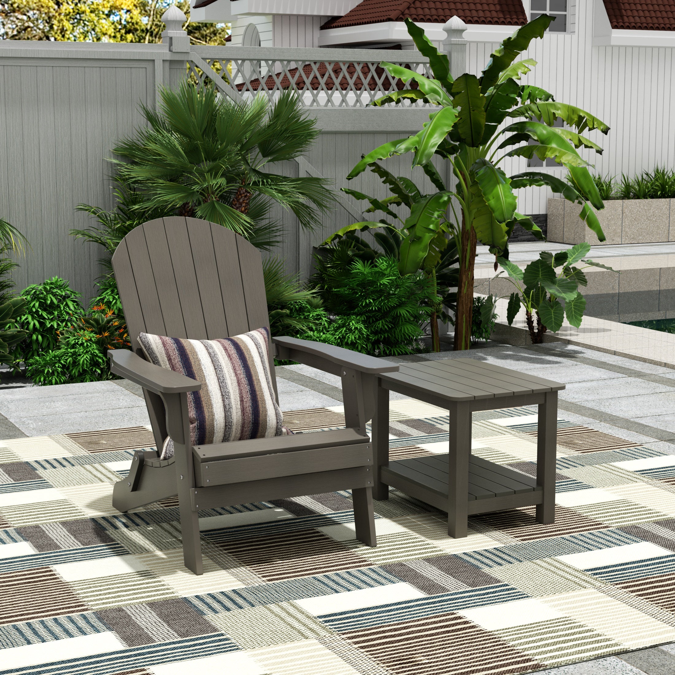 Florence HIPS Outdoor Folding Adirondack Seashell Chair With Side Table