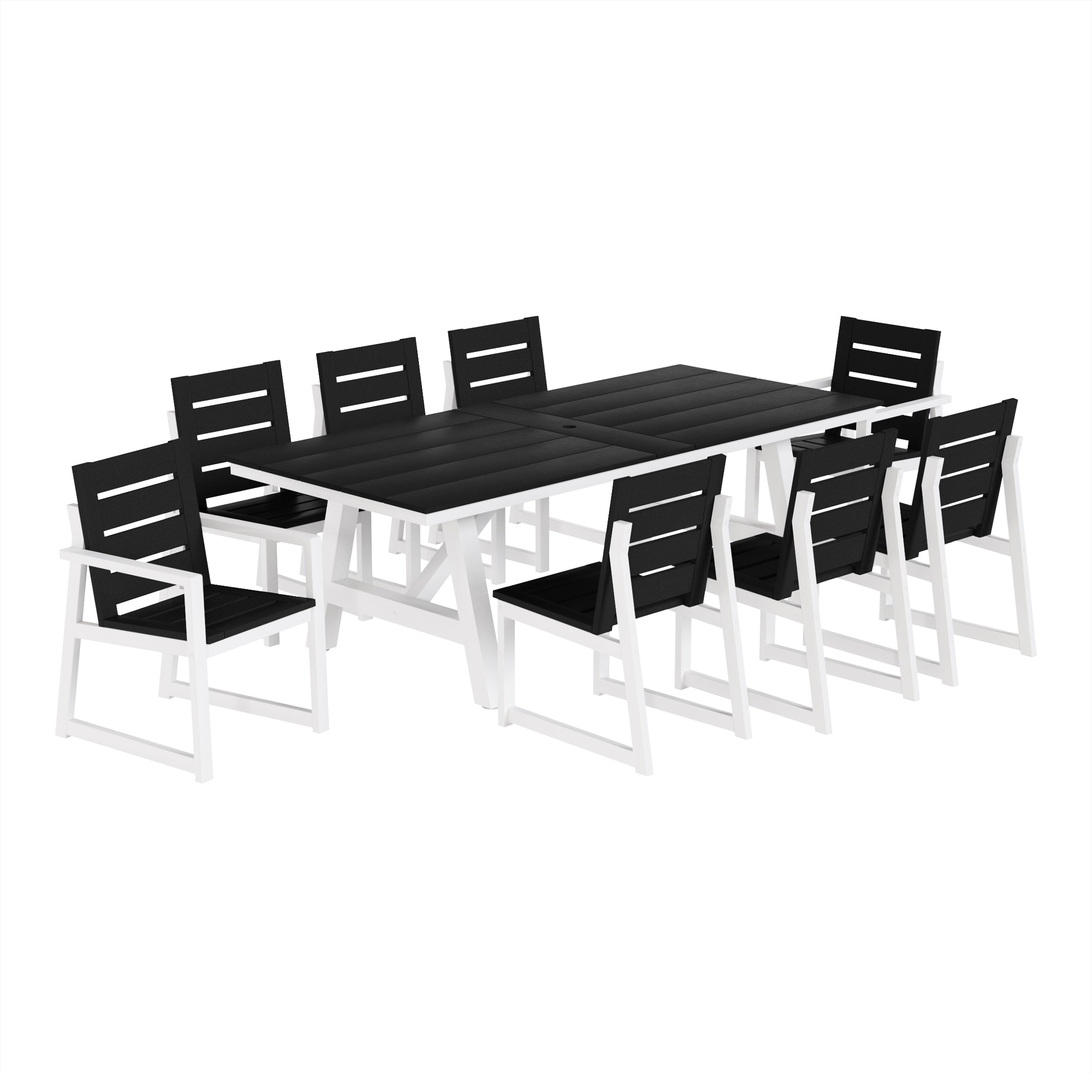 Stinson 9-Piece HDPE Outdoor Furniture Patio Dining Table With Umbrella Hole and Chairs Set For 8