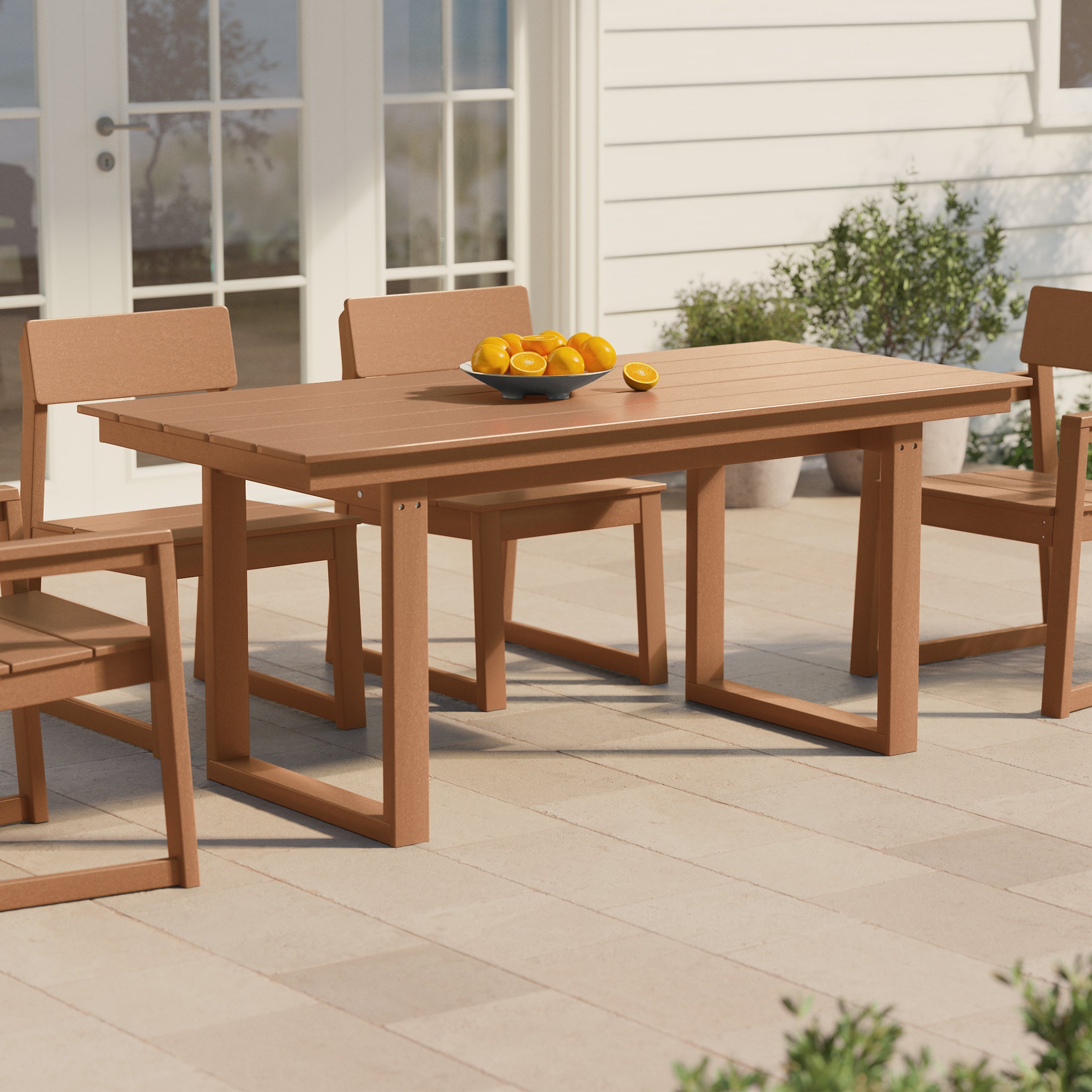 Cambria 68" Outdoor HDPE Modern Rectangular Patio Dining Table With Umbrella Hole