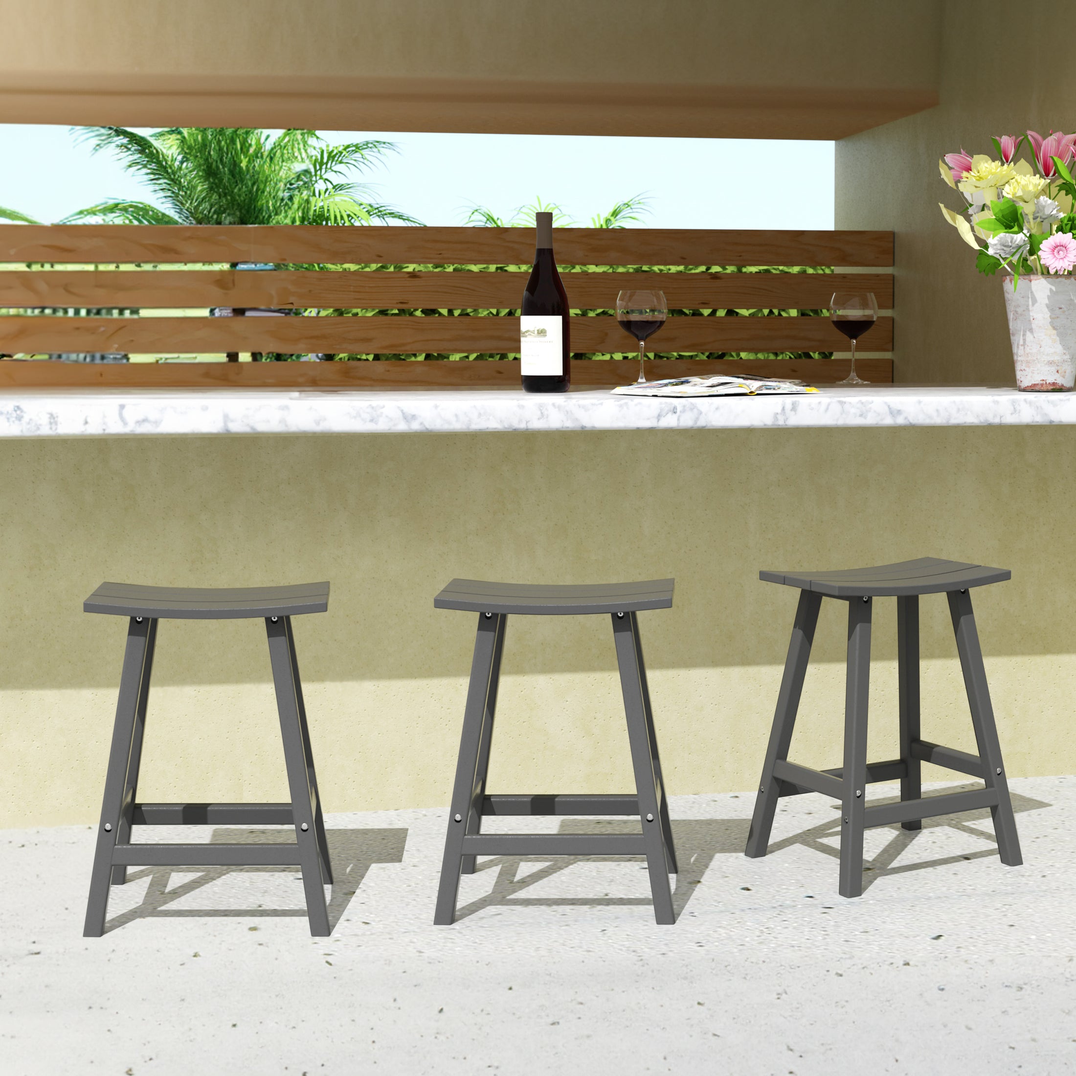 Paradise 24 Inch Counter High Saddle Stools (Set of 3)