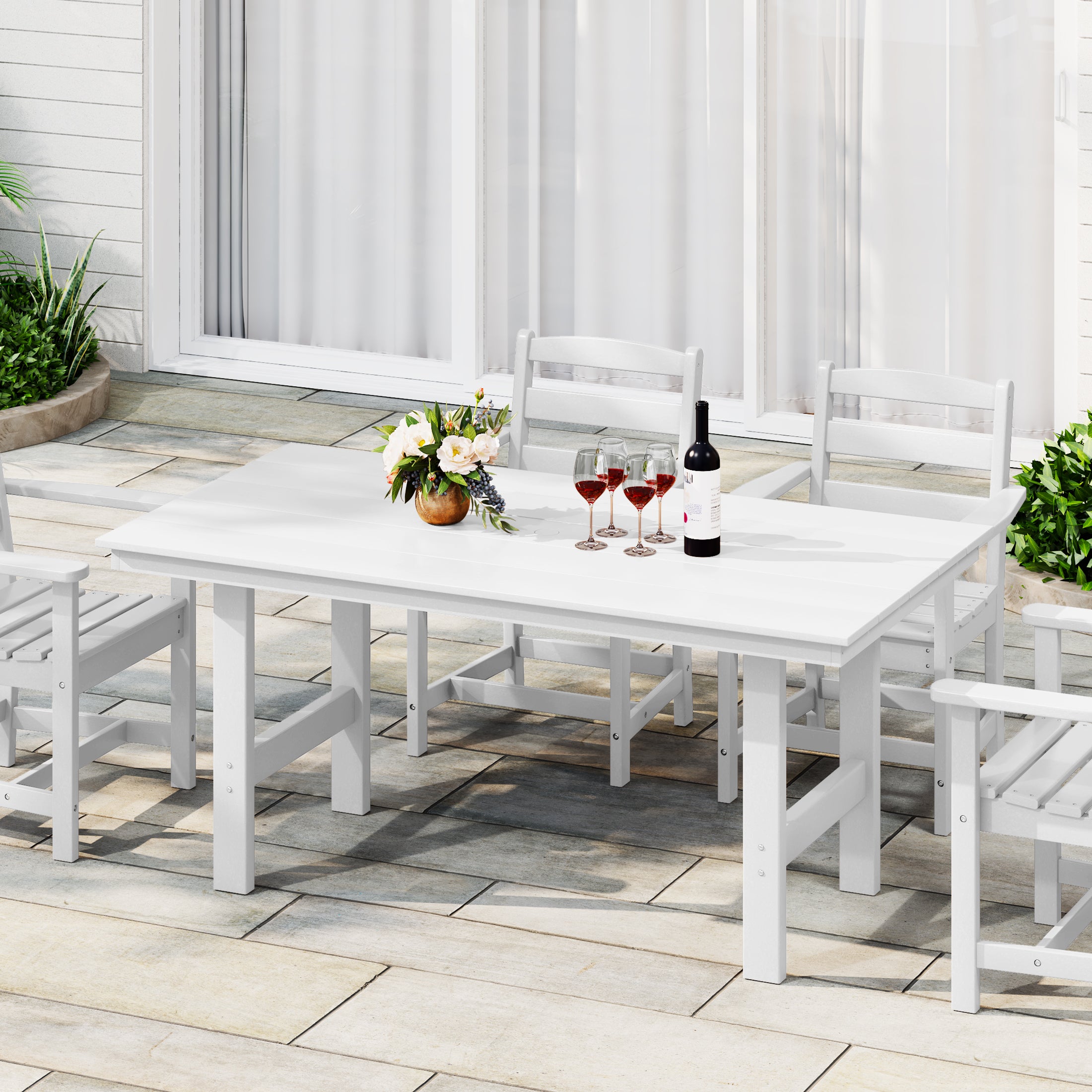 Palms Outdoor Modern HDPE 66" Wide Rectangle Patio Dining Table for 6