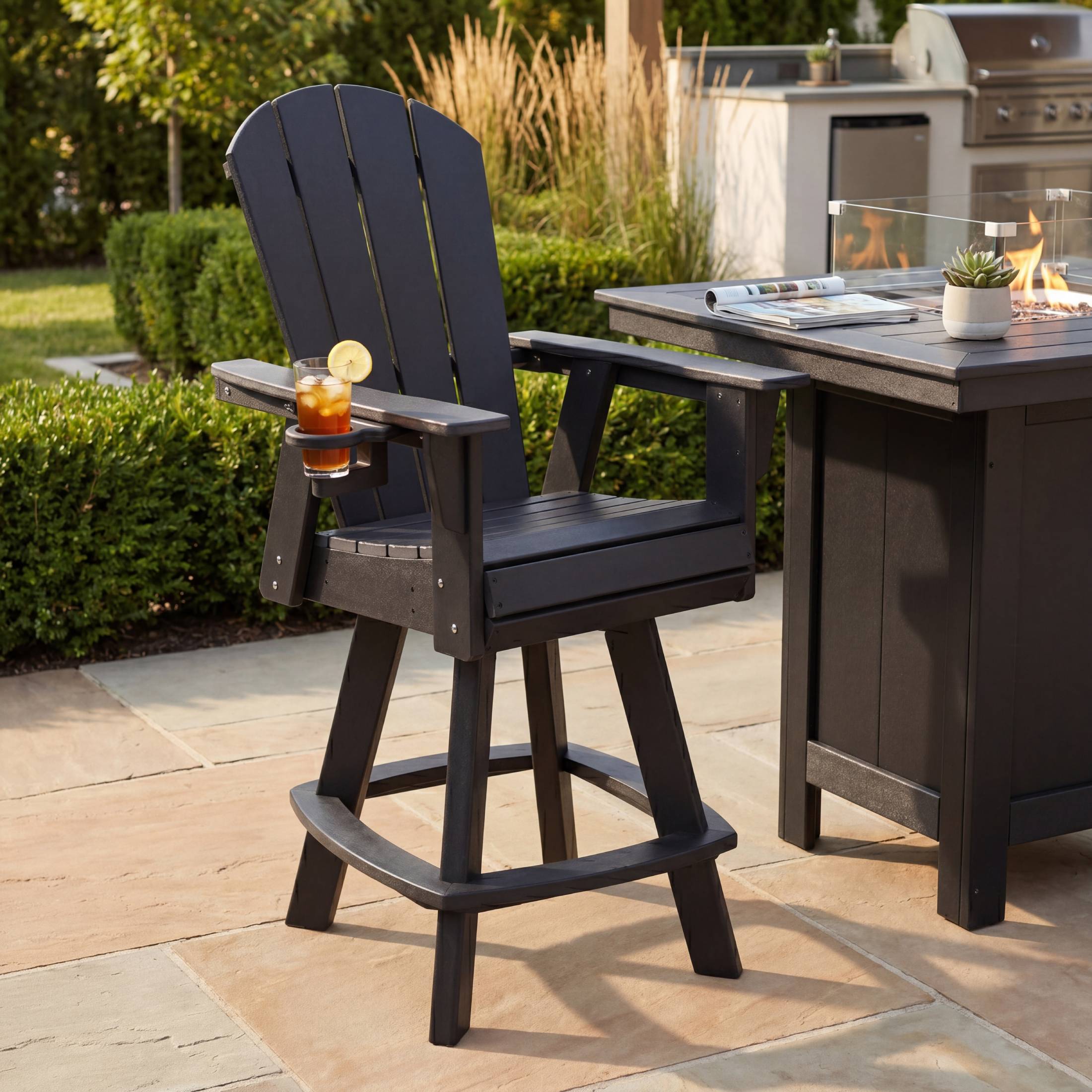 Paradise Outdoor HDPE Swivel Adirondack Bar Height Chair With Cup Holder