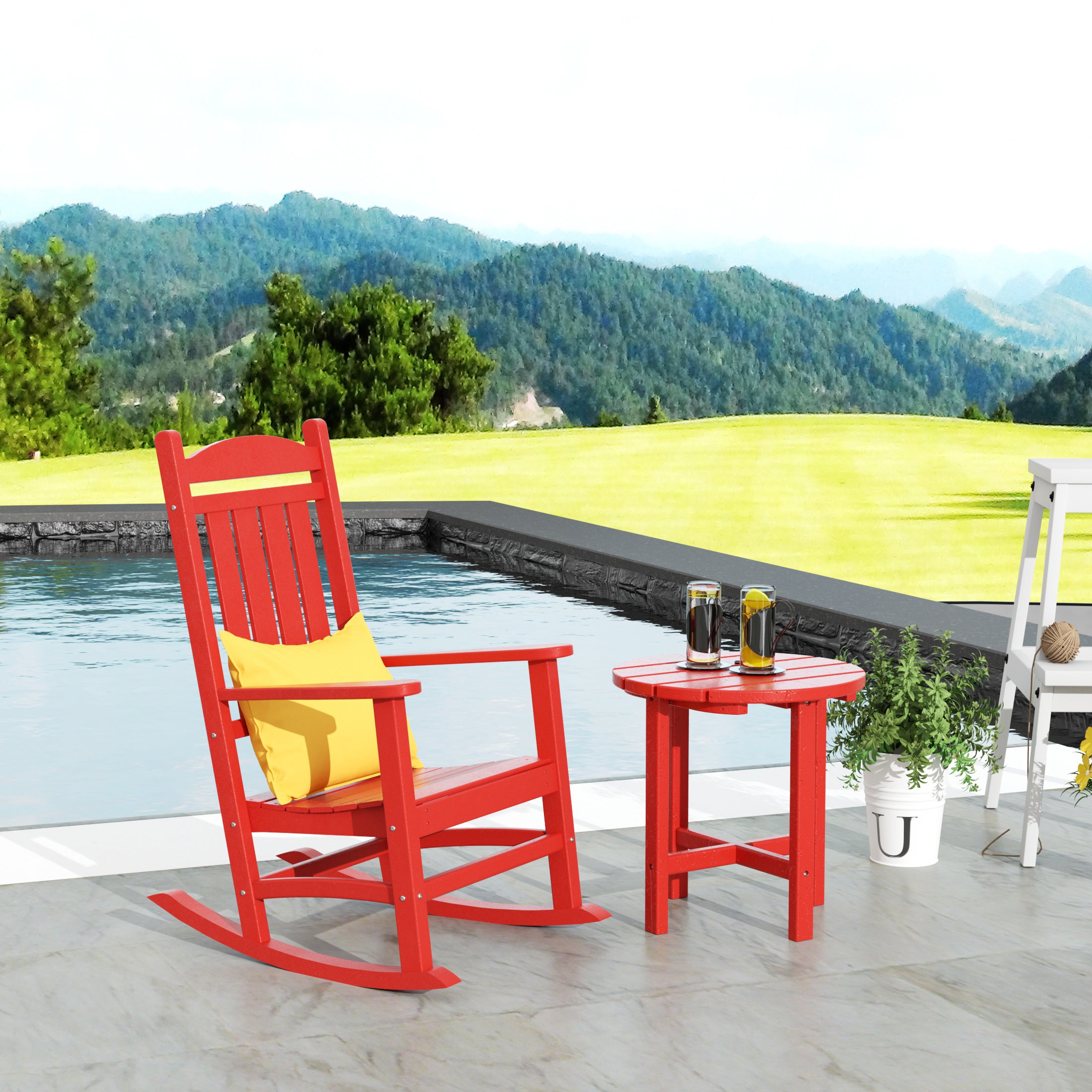 Paradise Outdoor Patio Porch Rocking Chair with Side Table Set
