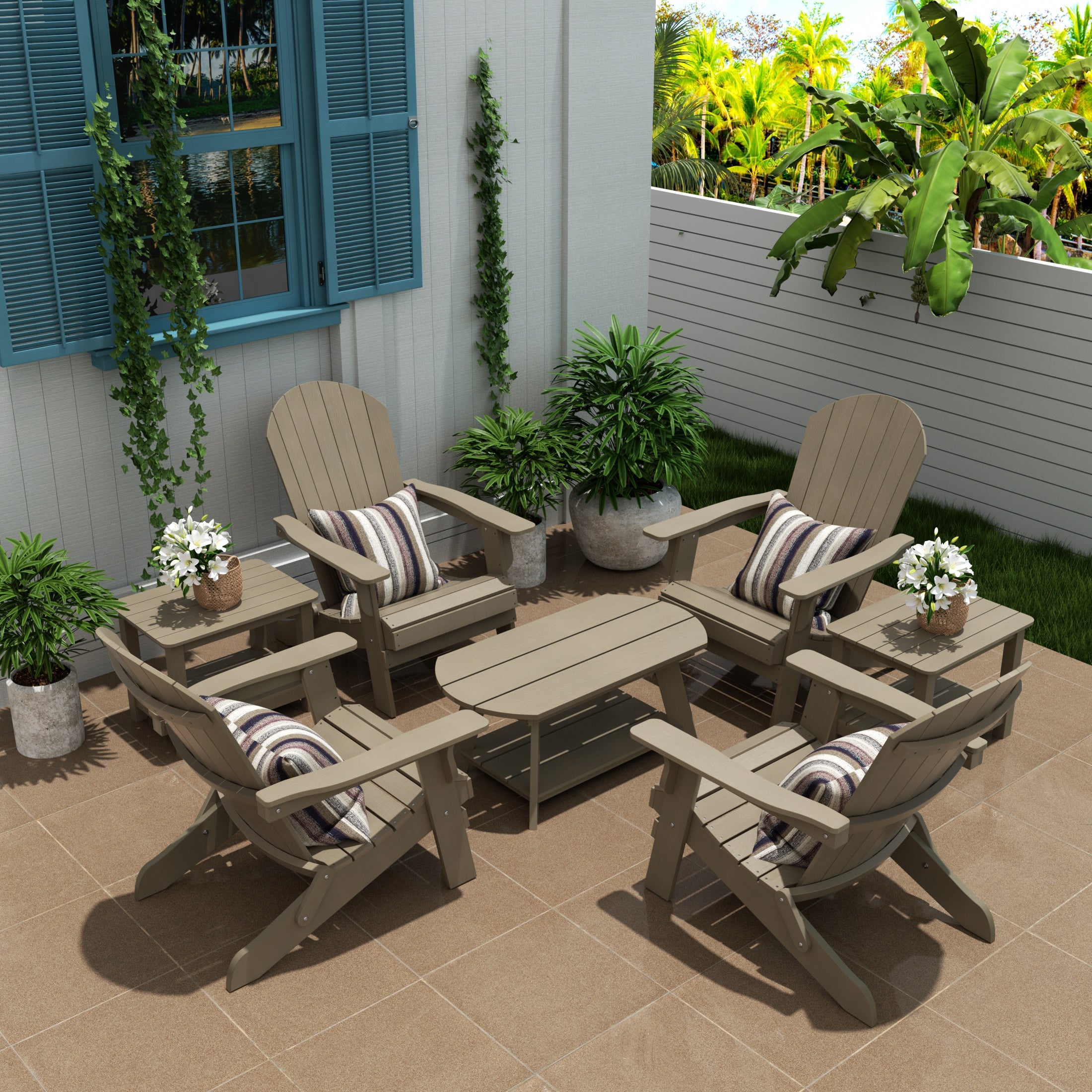 Florence 7-Piece HIPS Outdoor Poly Adirondack Seashell Conversation Lounge Set