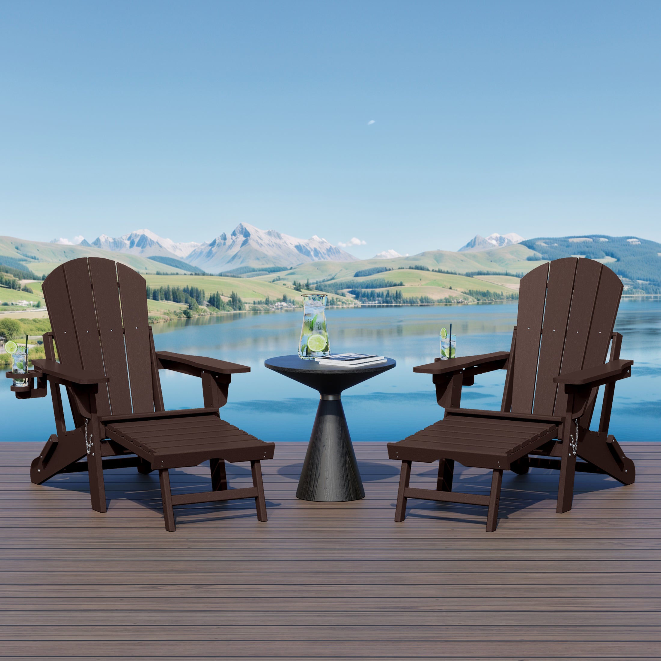 Paradise Folding Adjustable Adirondack Chair with Retractable Ottoman and Cup Holder (Set of 2)