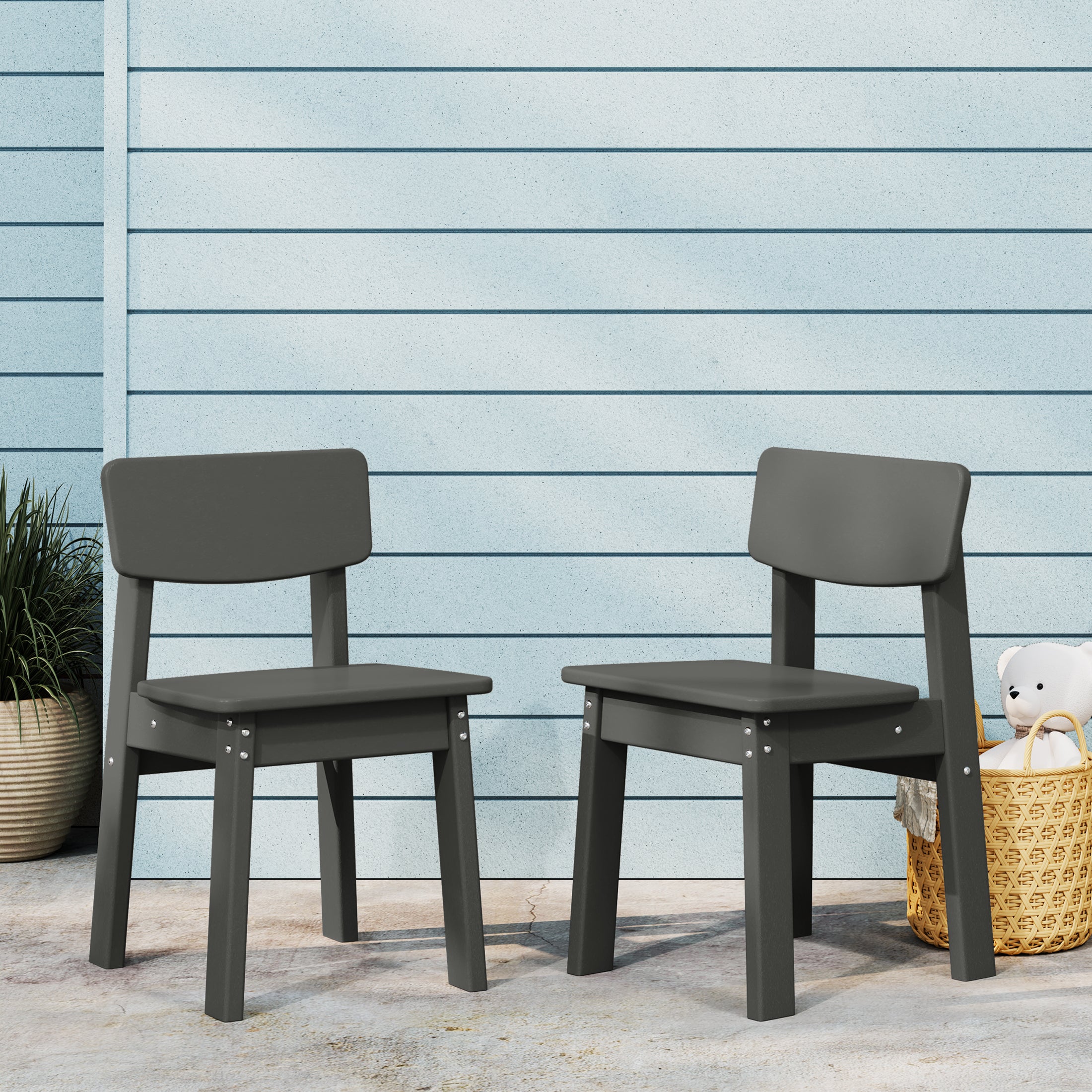 Little Explorers Outdoor HDPE Kids Modern Plastic Toddler Dining Chairs (Set of Two)