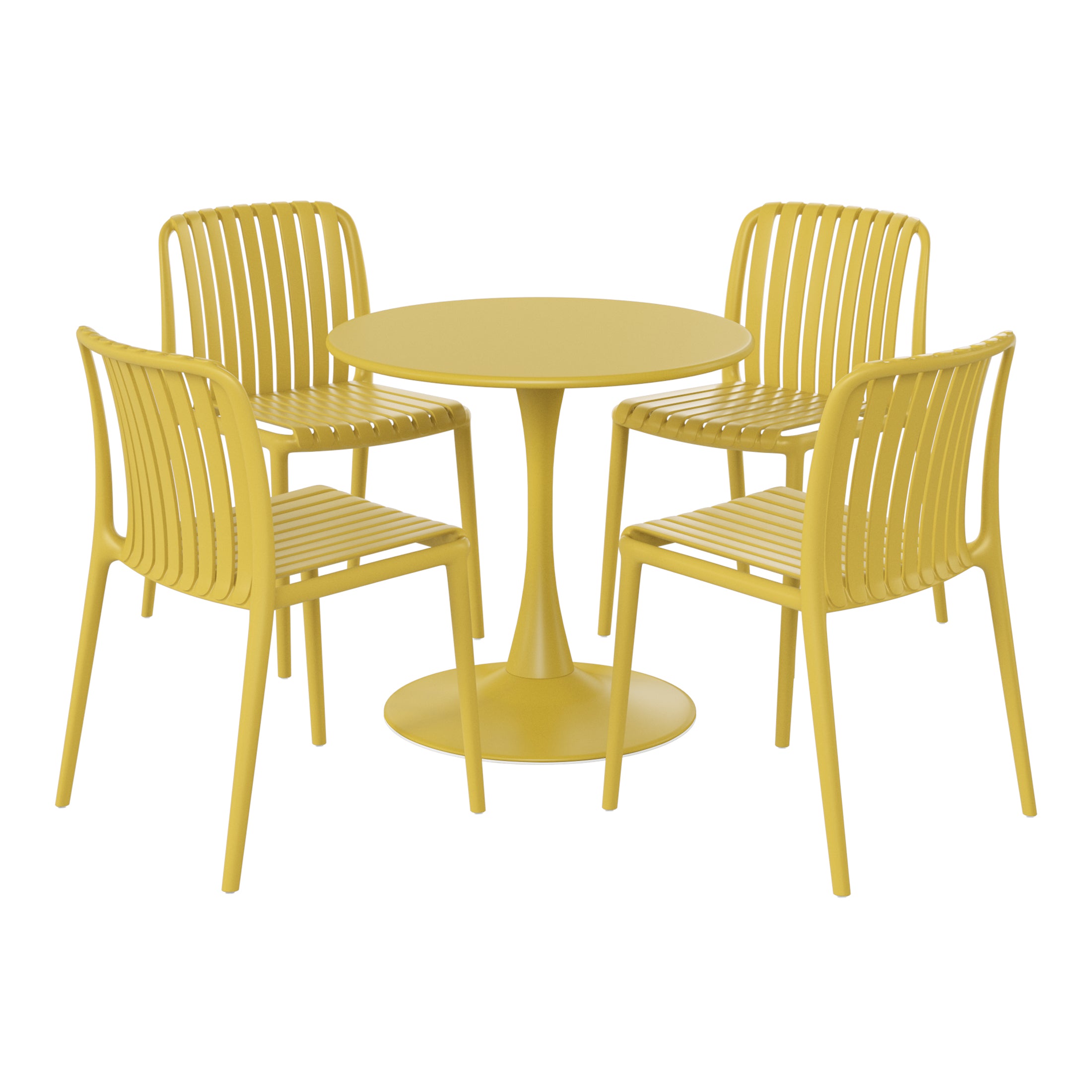 Sunshine 5-Piece Outdoor Metal Dining Table Set And Stackable Resin Patio Chairs