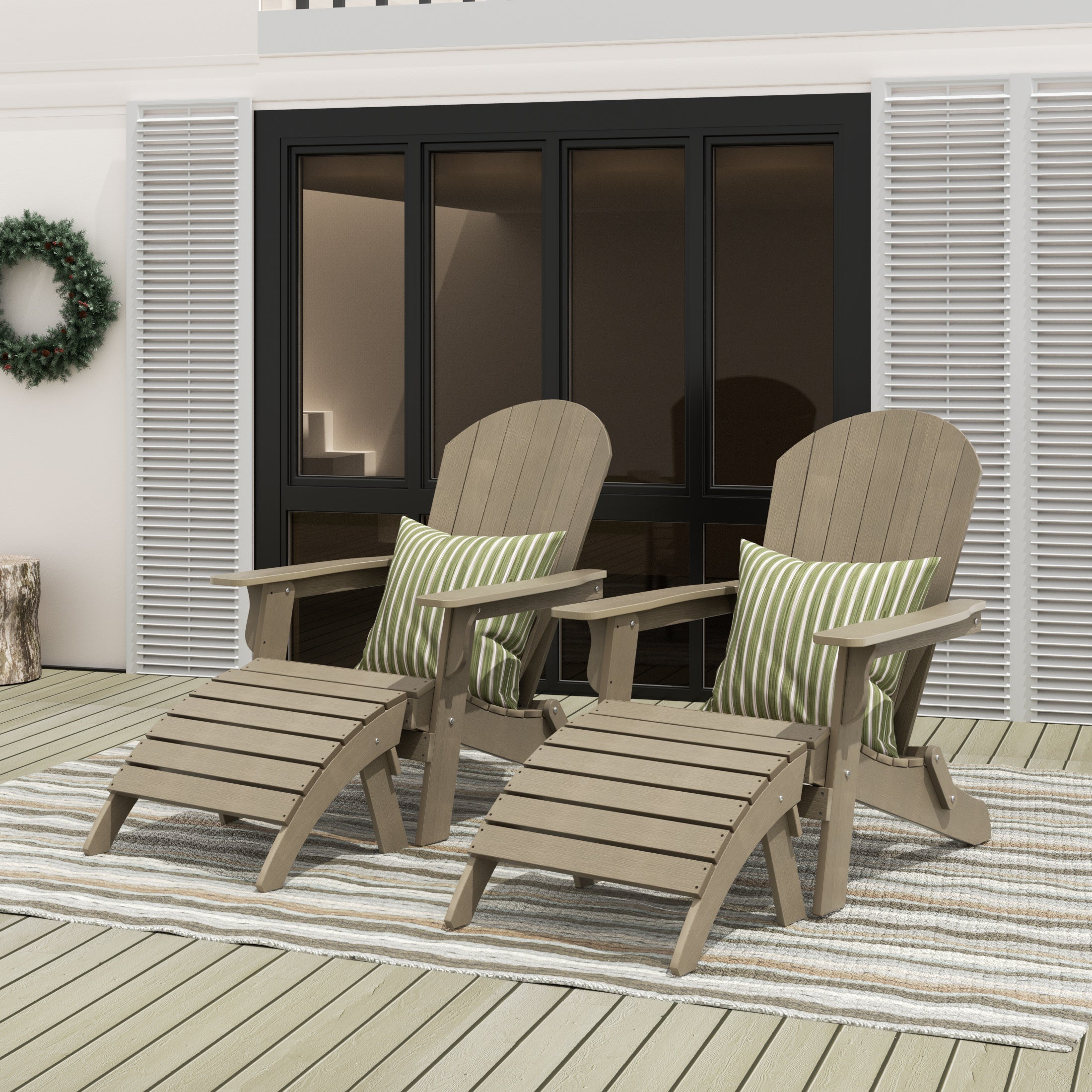Florence 4-Piece HIPS Outdoor Folding Adirondack Seashell Chair With Folding Ottoman (Set of 2)
