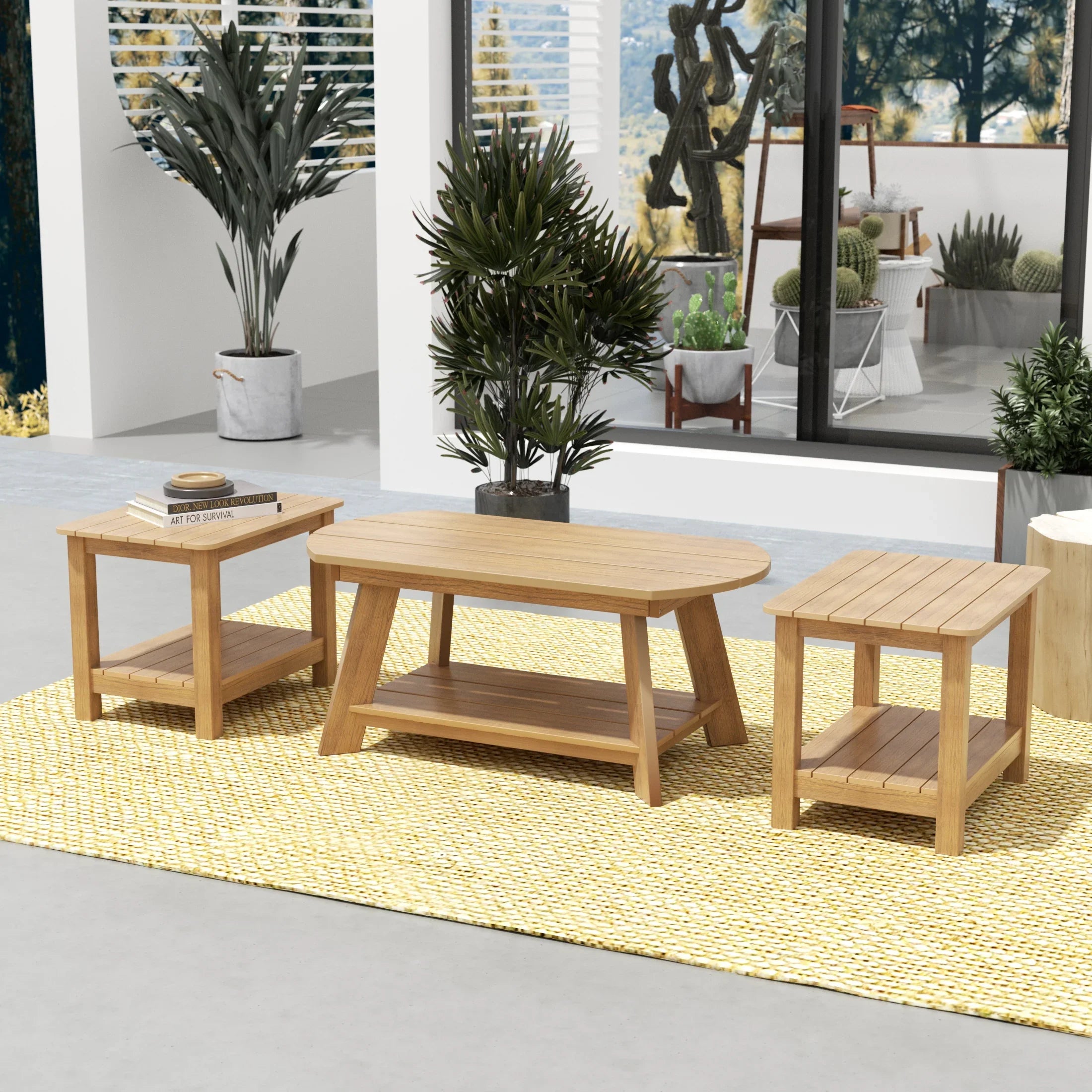 Florence 3-Piece HIPS Outdoor Adirondack Coffee Table and Two Side Tab