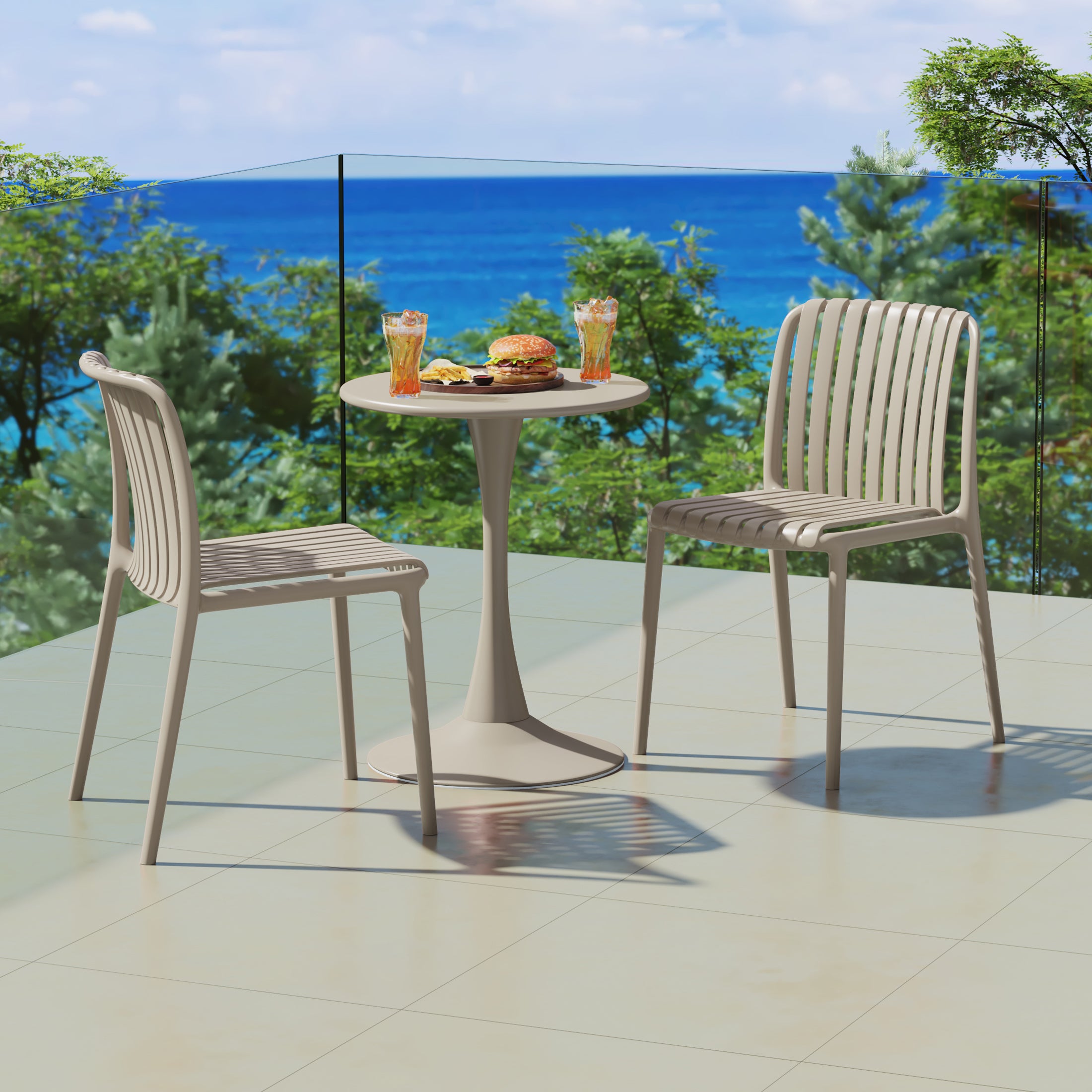 Sunshine 3-Piece Outdoor Metal Dining Table Set And Stackable Resin Patio Chairs