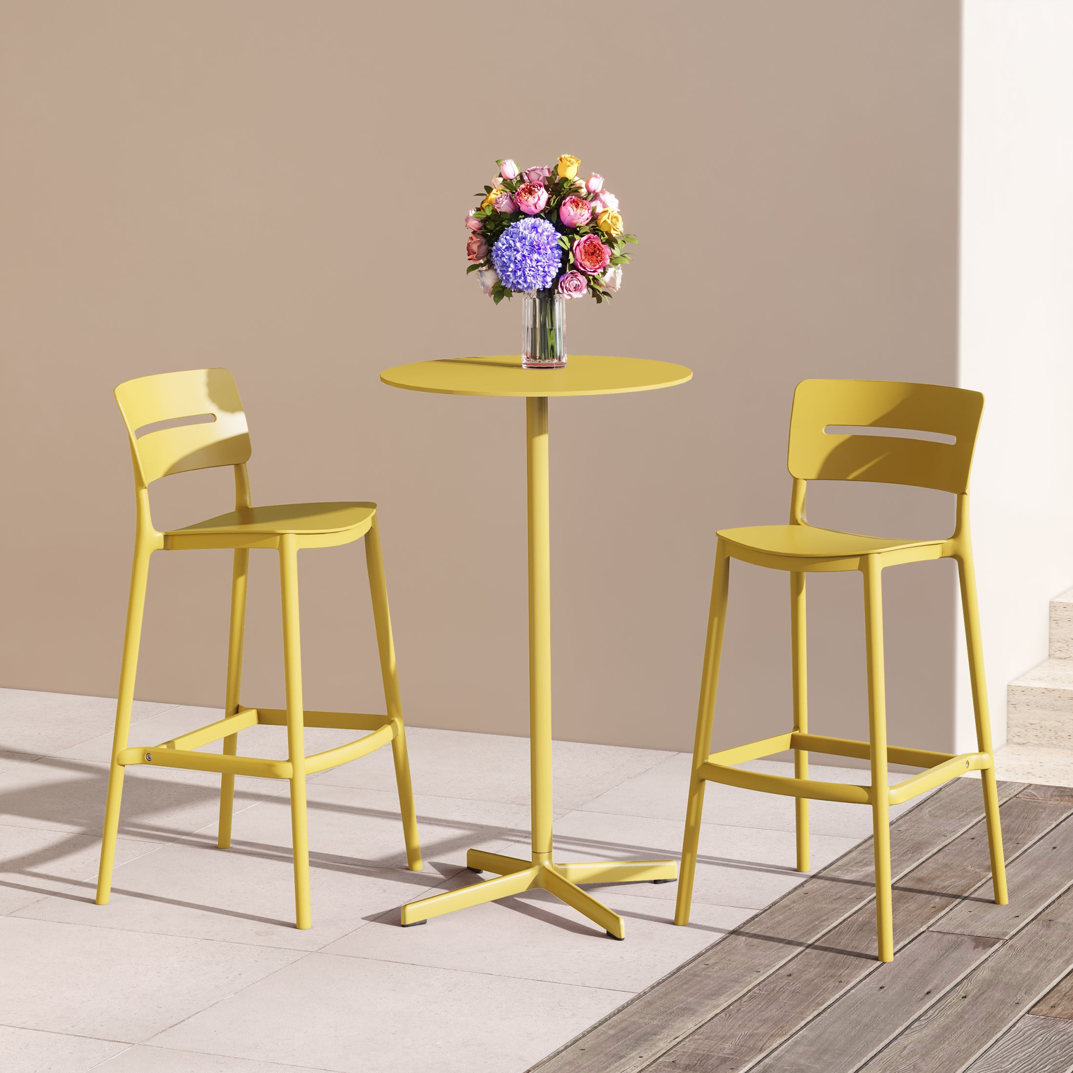 Sunshine Stackable Polypropylene Resin Plastic Outdoor Patio Bar Stools (Set of 2)